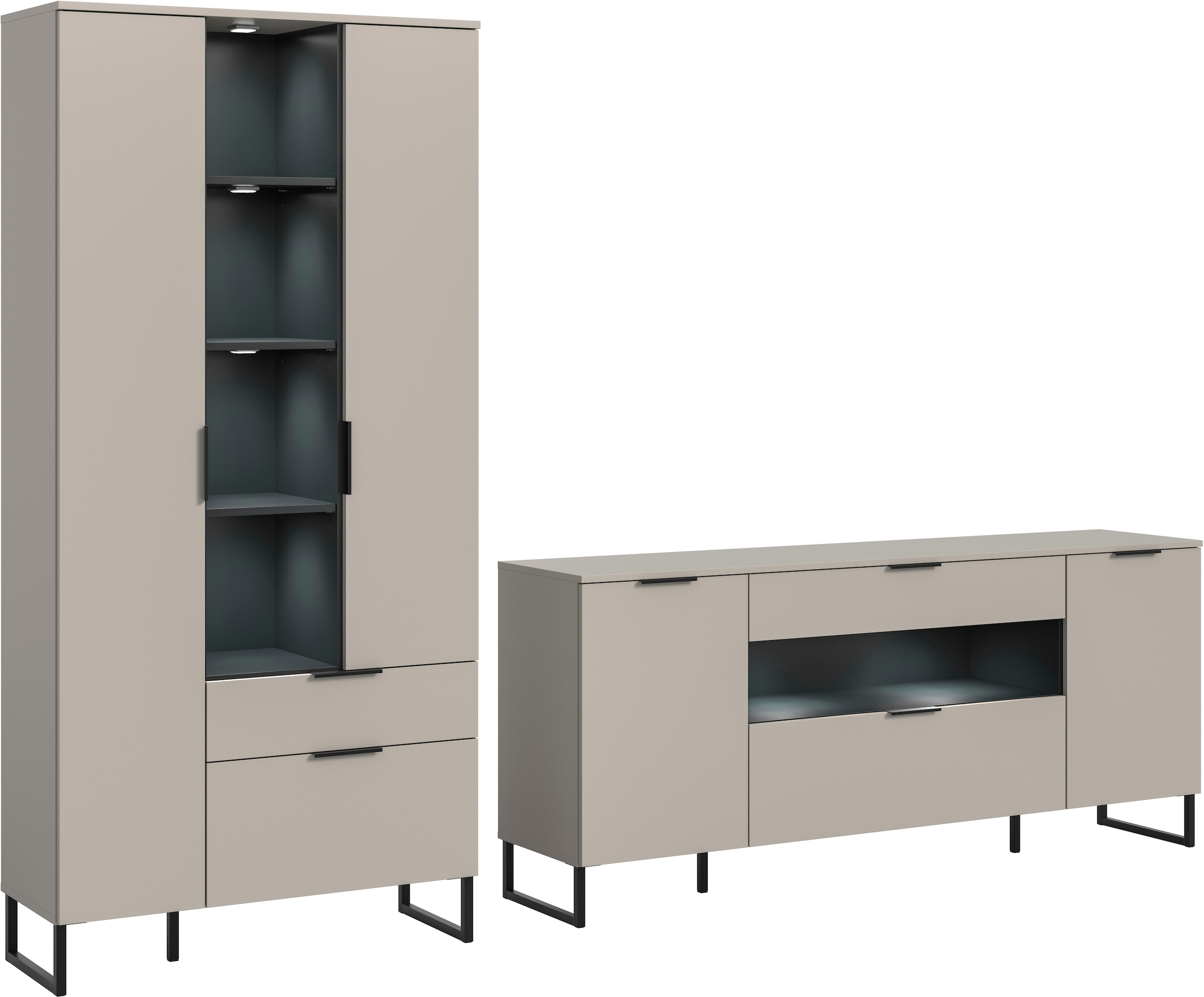 Home affaire Wohnwand "ADIO, Breite 290 cm, 2-teiliges Set, mit Metall-Kufe günstig online kaufen