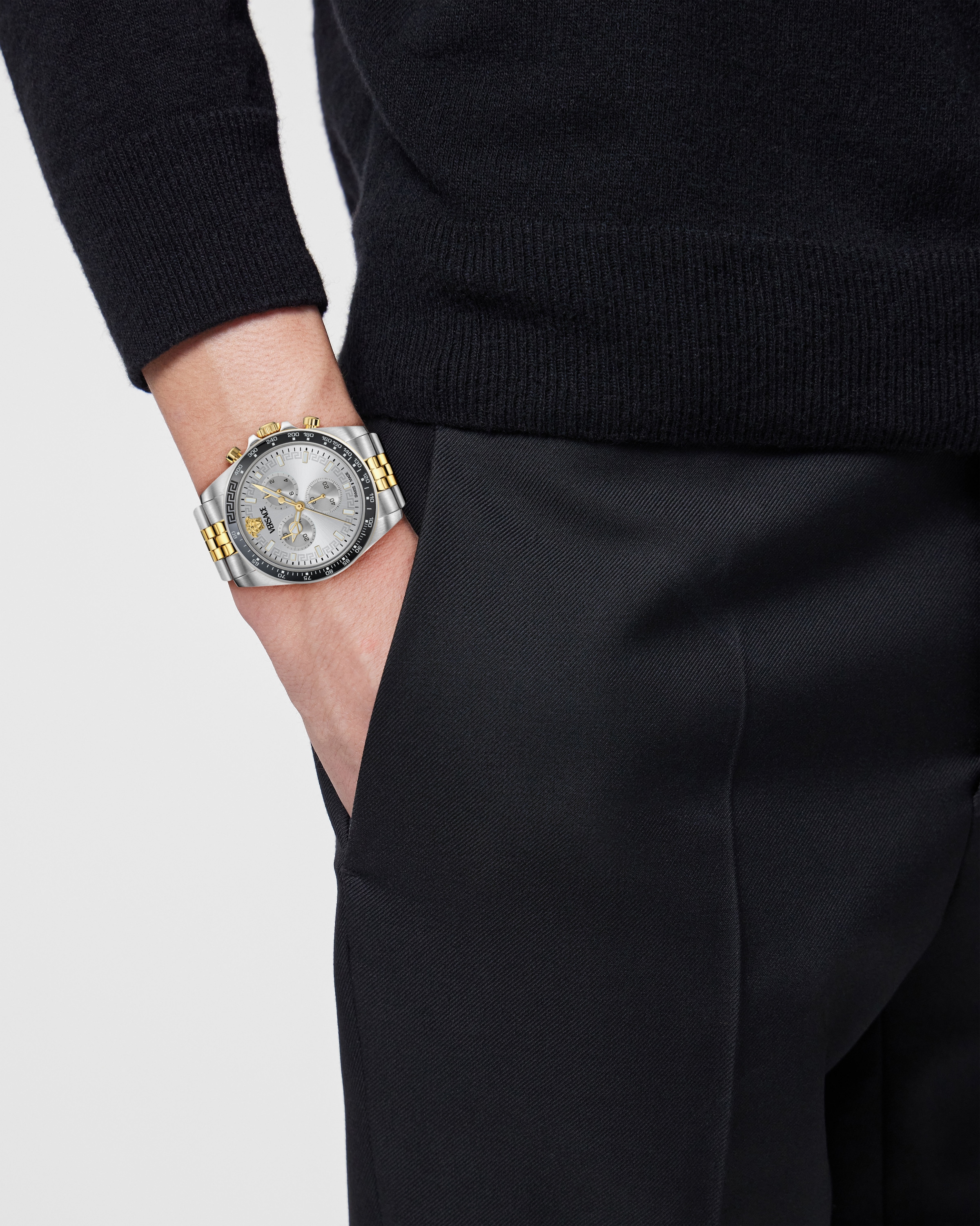 Versace Chronograph »GRECA CHRONO WAVE«, Quarzuhr, Armbanduhr, Herrenuhr, Swiss Made, Edelstahlarmband, analog