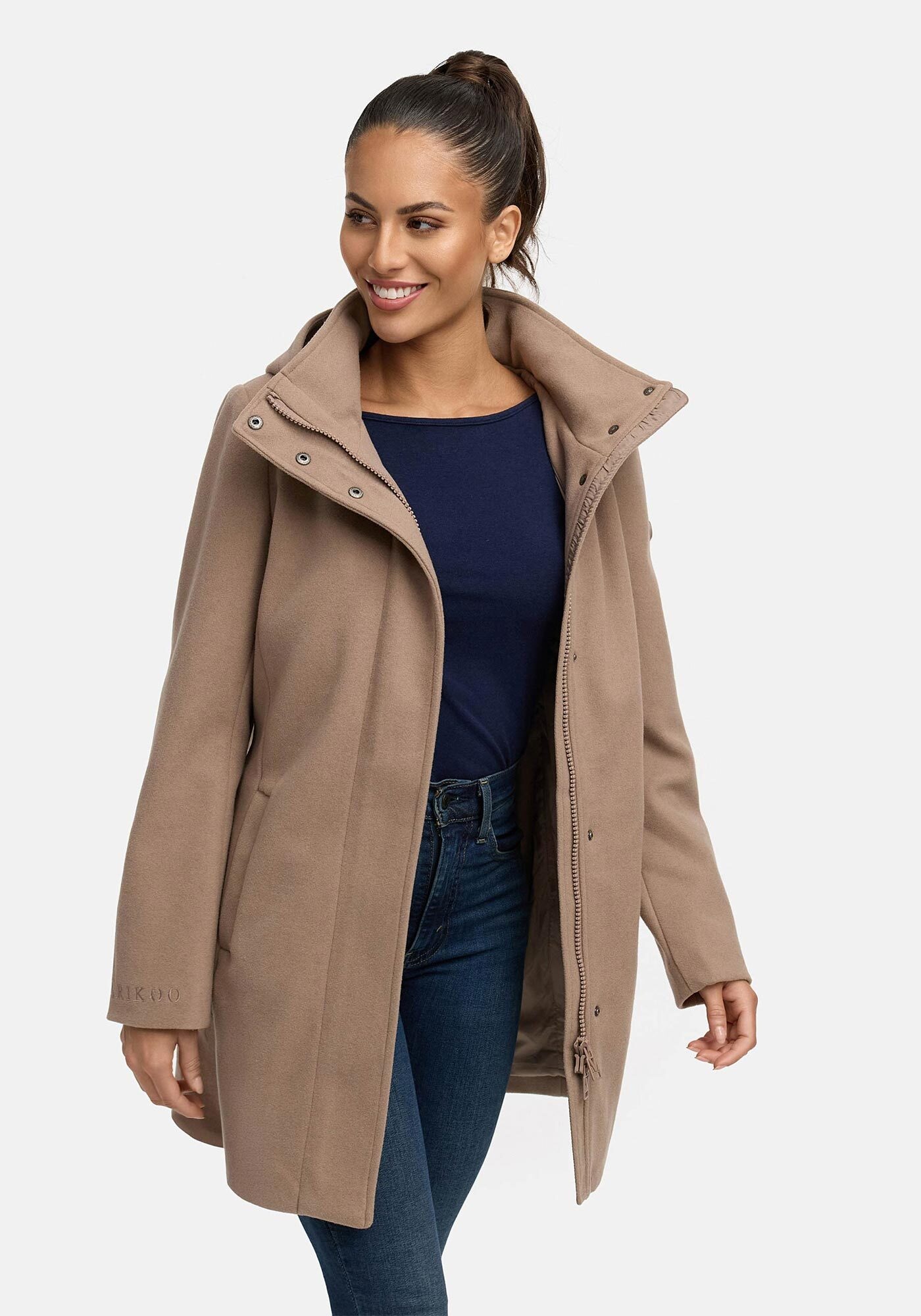 Marikoo Kurzmantel »Katalinaa«, Eleganter Wickel Mantel mit Taillengürtel und Oversized Hood Kapuze