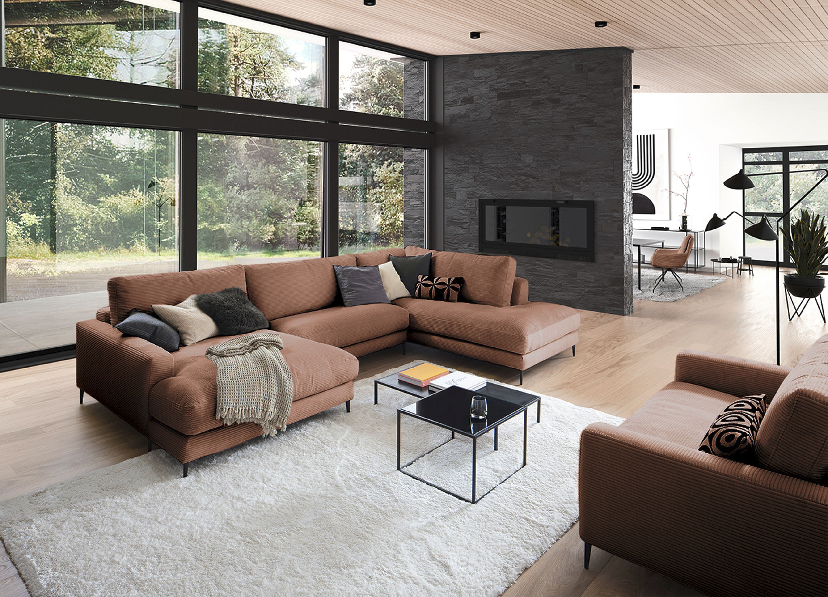 Home affaire Wohnlandschaft "Downtown XXL B/T/H: 341/223/84 cm Loungemöbel zum Relaxen" weicher Sitzkomfort, Cord-Bezug, weicher Sitzkomfort U-Form