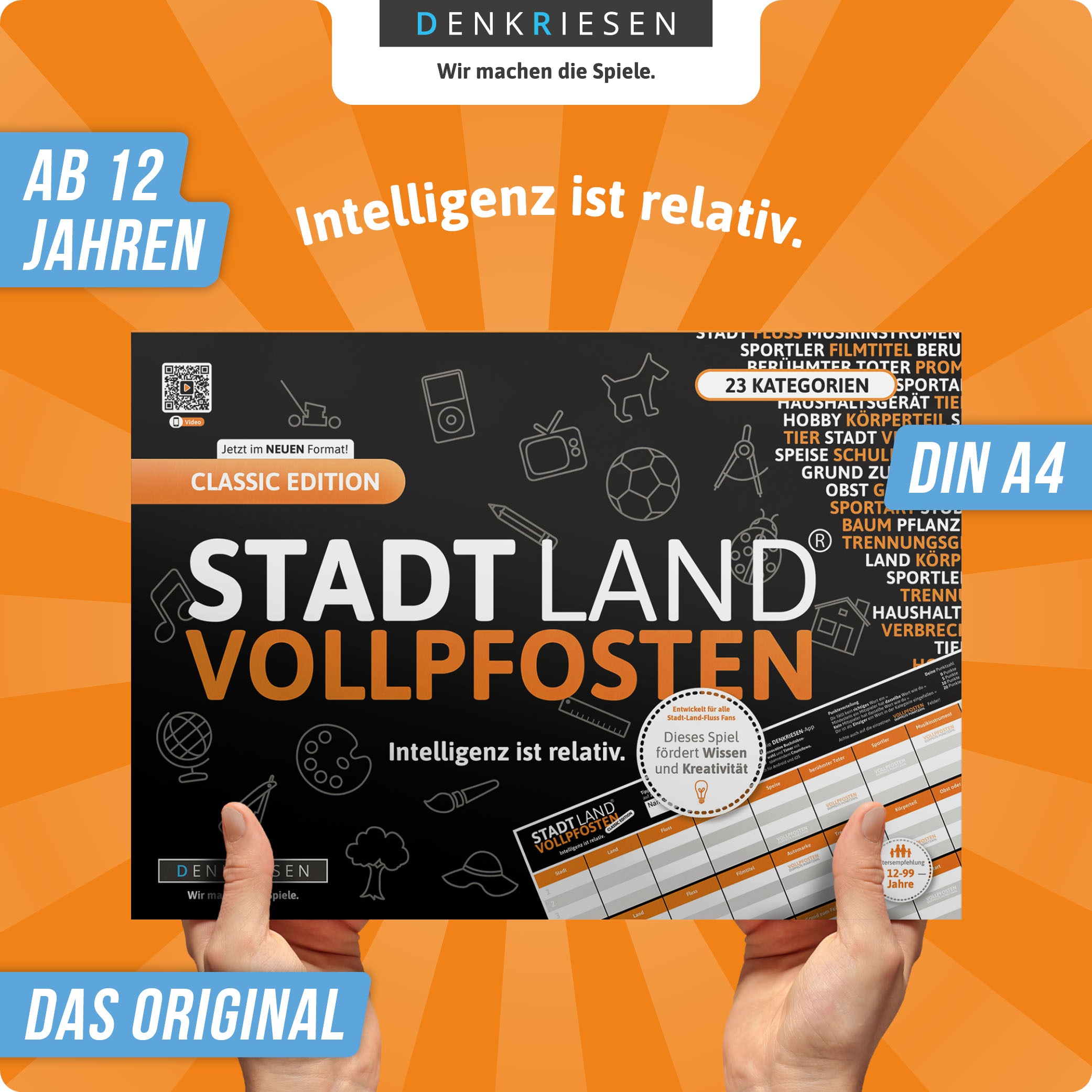 Denkriesen Spiel »Stadt Land Vollpfosten, Classic Edition, A4 Block«, Made in Germany