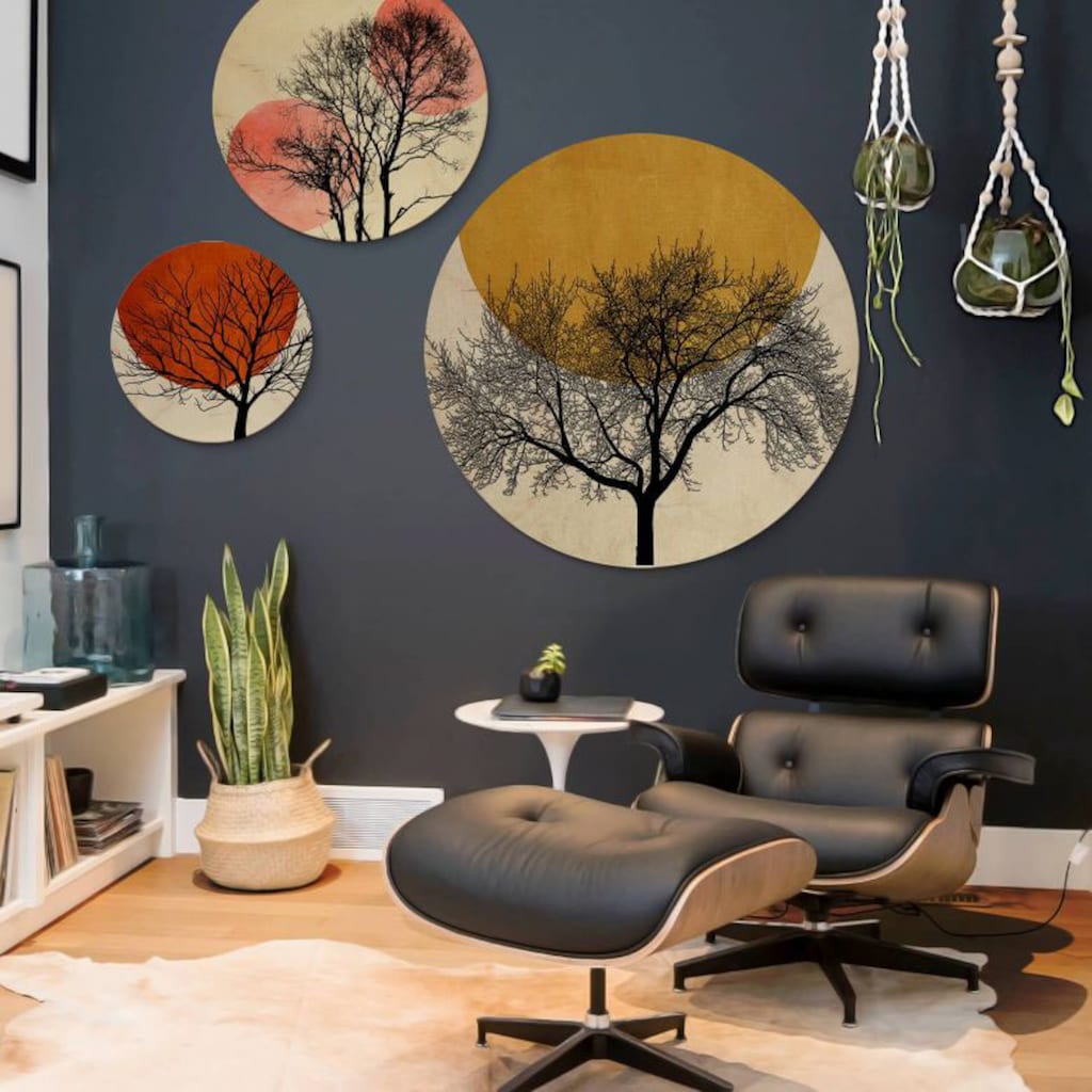 Wall-Art Mehrteilige Bilder »Warmer Sonnenuntergang rund«, Blumen, (Set, 3 St.), Holzschild Collage