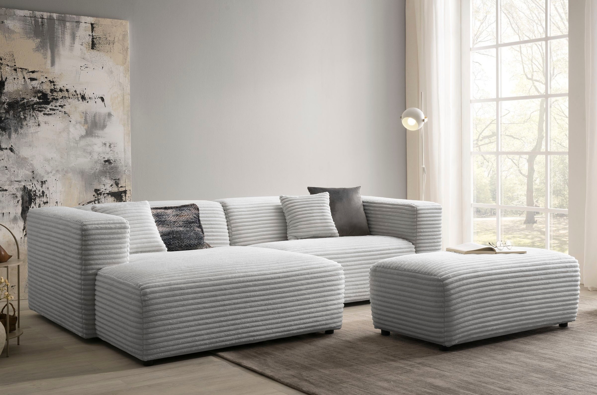 andas Polsterecke »BAKELS, Ecksofa-Set mit Hocker, L-Form mit Schlaffunktion«, Ecksofa-Set (incl. Hocker) im trendigen Megacord