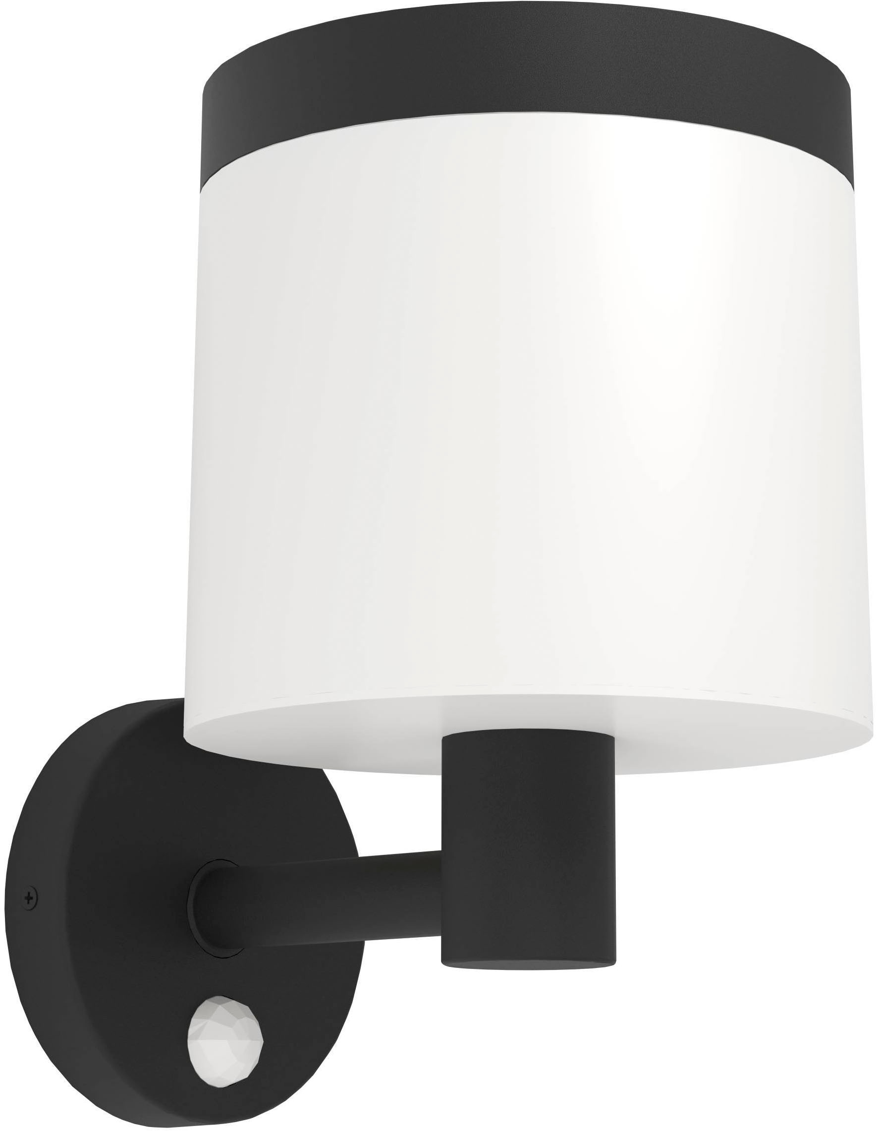 EGLO LED Solarleuchte "Pantete Solarleuchte, Wandlampe, Außenlampe, Kunststoff, IP44, Lampe" LED-Modul 1 Stk. Warmweiß Solarleuchte - H21 x Ø17,5 x AL23 cm - schwarz - 7,5W inkl.