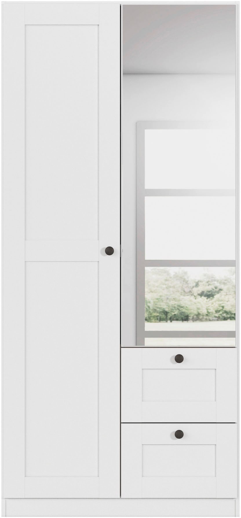 OTTO home Kleiderschrank "Mehrzweckschrank Aktenschrank Möbel Mietswohnung Schlafzimmer YLVA" Breiten: 90/135/180 cm, Höhe 197 cm, skandinavischer Style mit Rahmenfront und Knopfgriffen MADE IN GERMANY