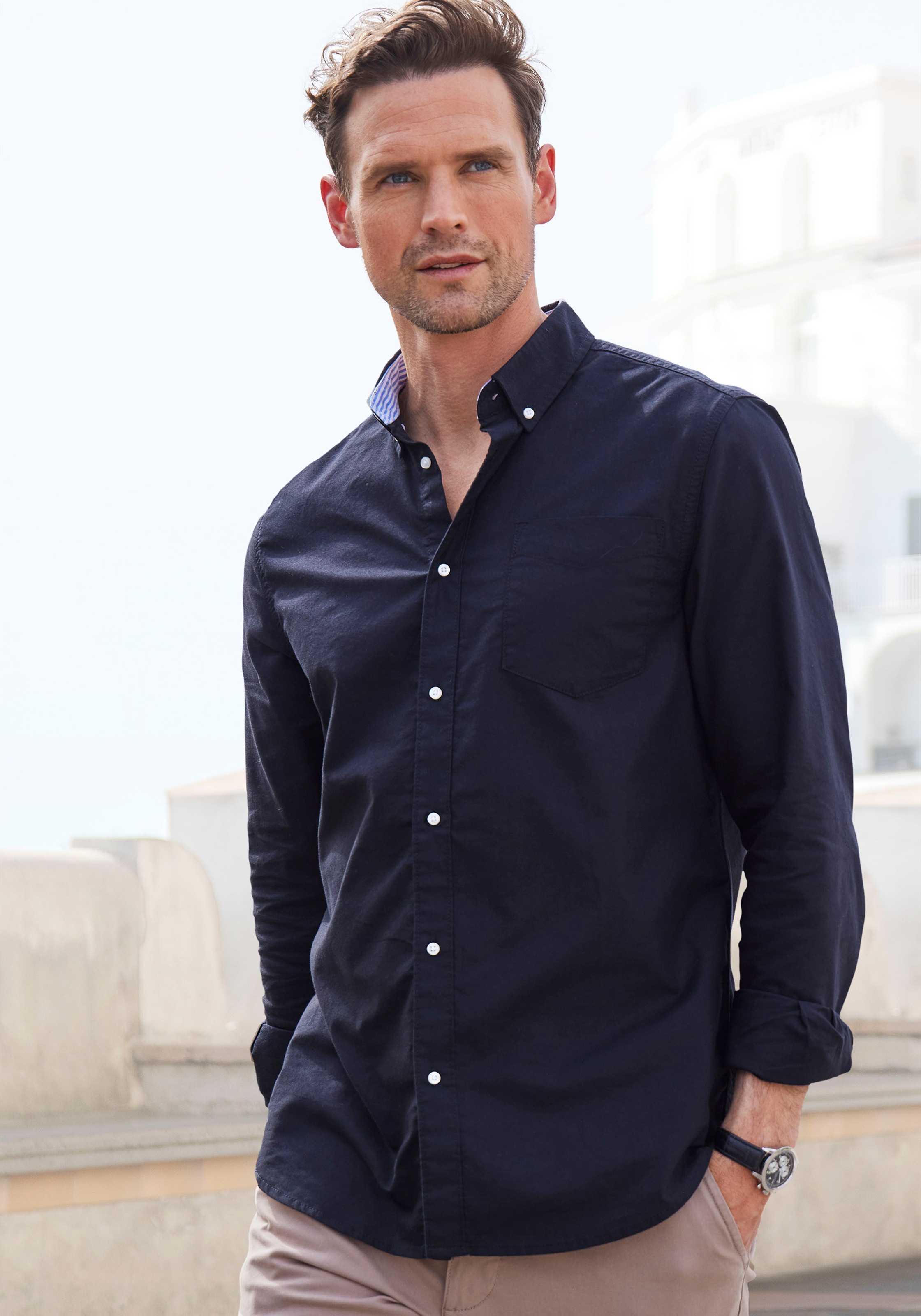 Thumbnail - H.I.S Langarmhemd "regular-fit" mit Button-down-Kragen, reine Baumwolle