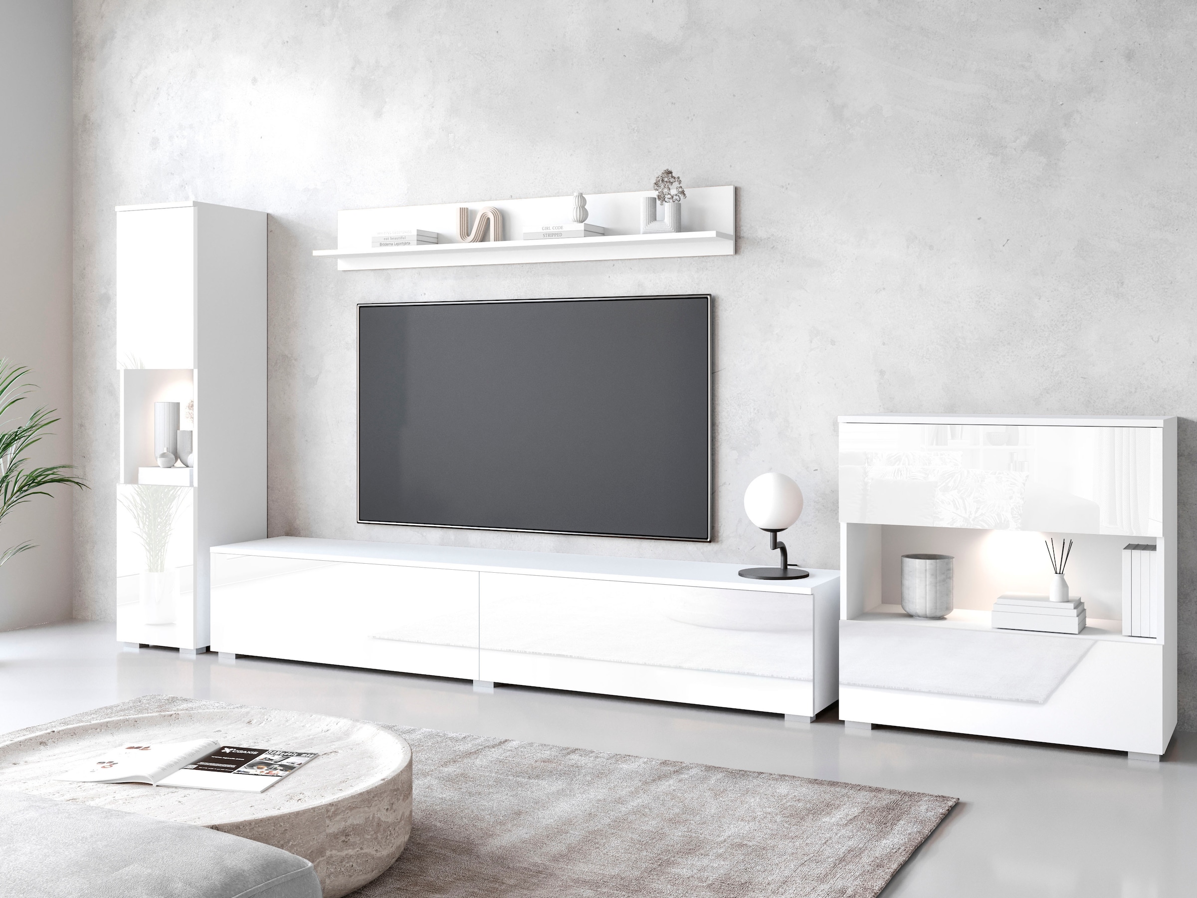 INOSIGN Wohnwand »PARIS«, (Komplett-Set, 4 St.), TV-Wand 300cm breite, grifflose Design, stehend und hängend montierbar