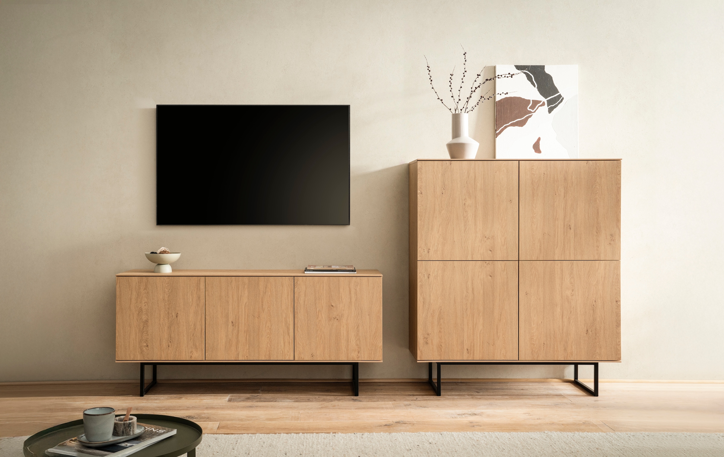 Home affaire Wohnwand "Lund, moderne Anbauwand, Wohnzimmer-Set in Stone Oak günstig online kaufen