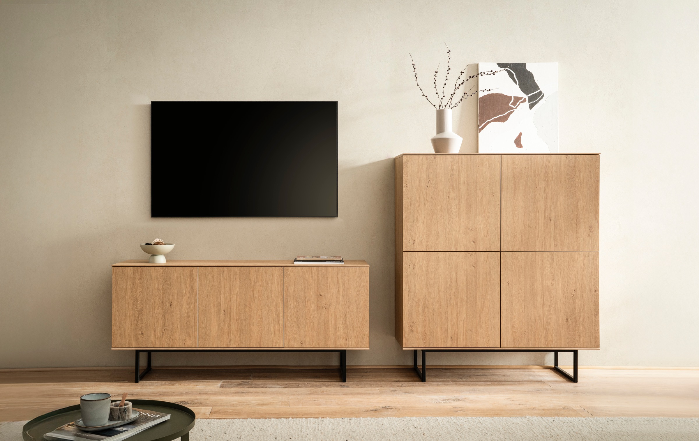 Home affaire Wohnzimmer-Set "Lund, moderne Anbauwand, Wohnzimmer-Set in Stone Oak oder Nussbaum" 2 Stk. tlg.