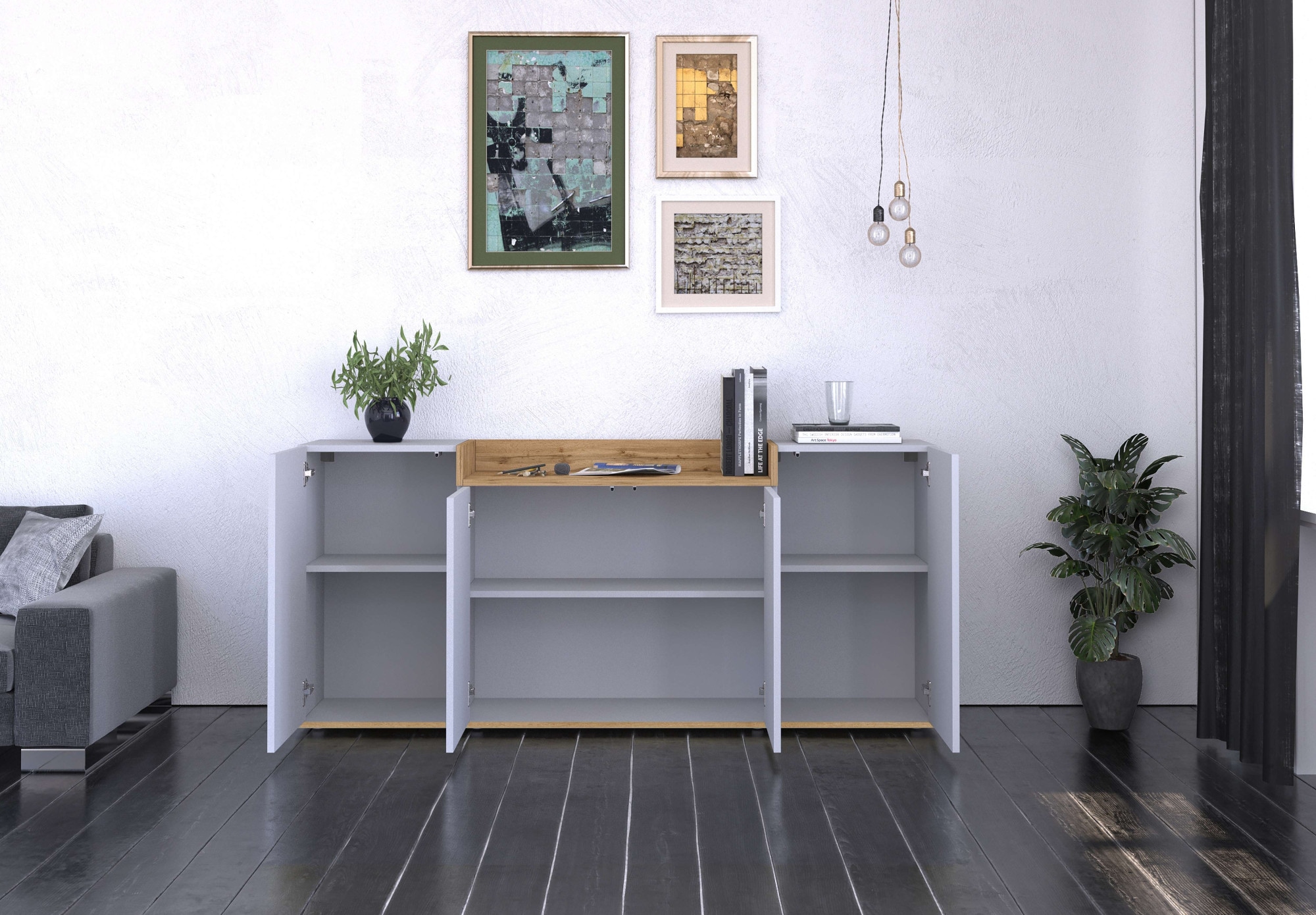 OTTO home Sideboard »BOLSENA, Kommode, Schrank,Lowboard mit 6 Fächer und offenes Ablagefach« 1 Stk. tlg. Breite 160 cm,stehend/hängend,Fronten Hochglanz lackiert,Made in Italy