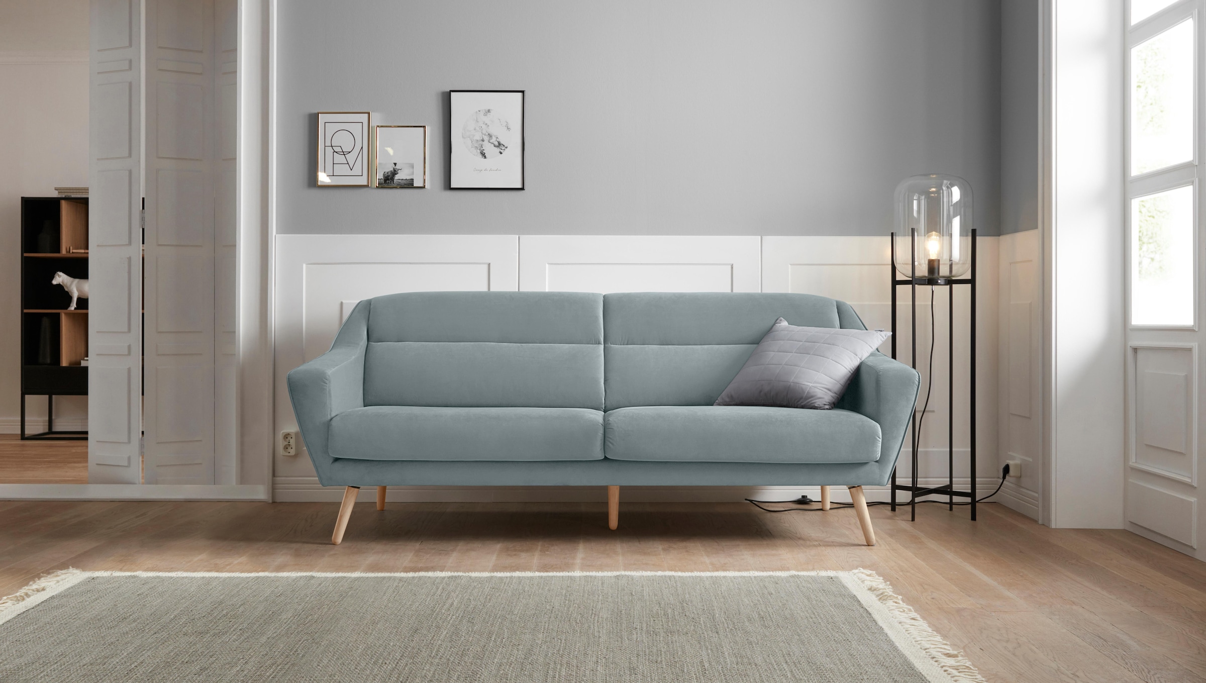 OTTO home 3-Sitzer "Bille" mit Naht im Rückenkissen und Eiche-Beinen, Desig günstig online kaufen