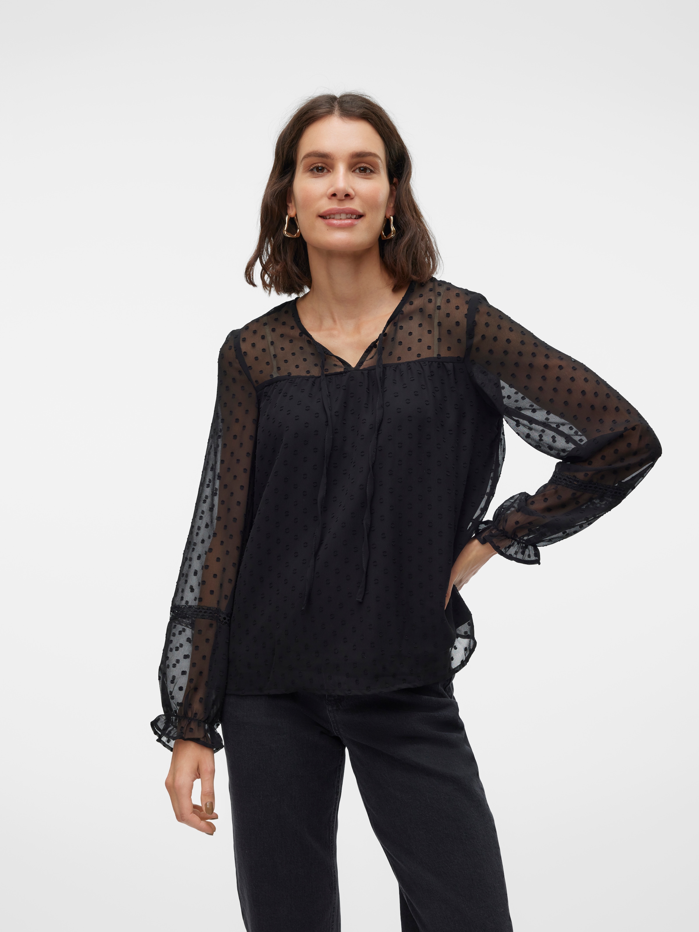 Vero Moda Blusenshirt "VMLEAH LS LACE TOP WVN GA NOOS"