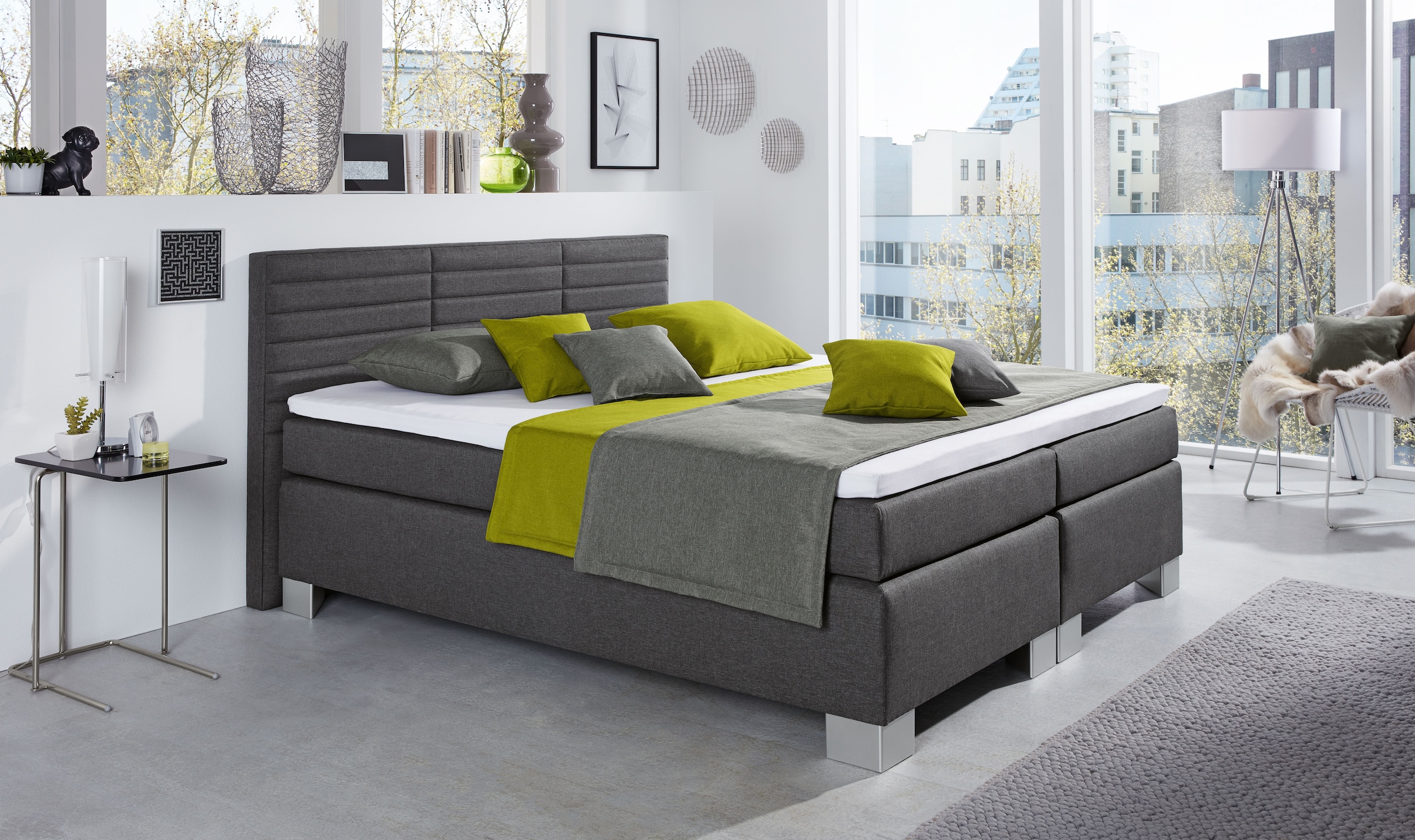 hapo Boxspringbett »ATLANTA mit hohem Kopfteil« Topper separat erhältlich,  erhältlich in verschiedenen Breiten, Farben & Matratzenarten
