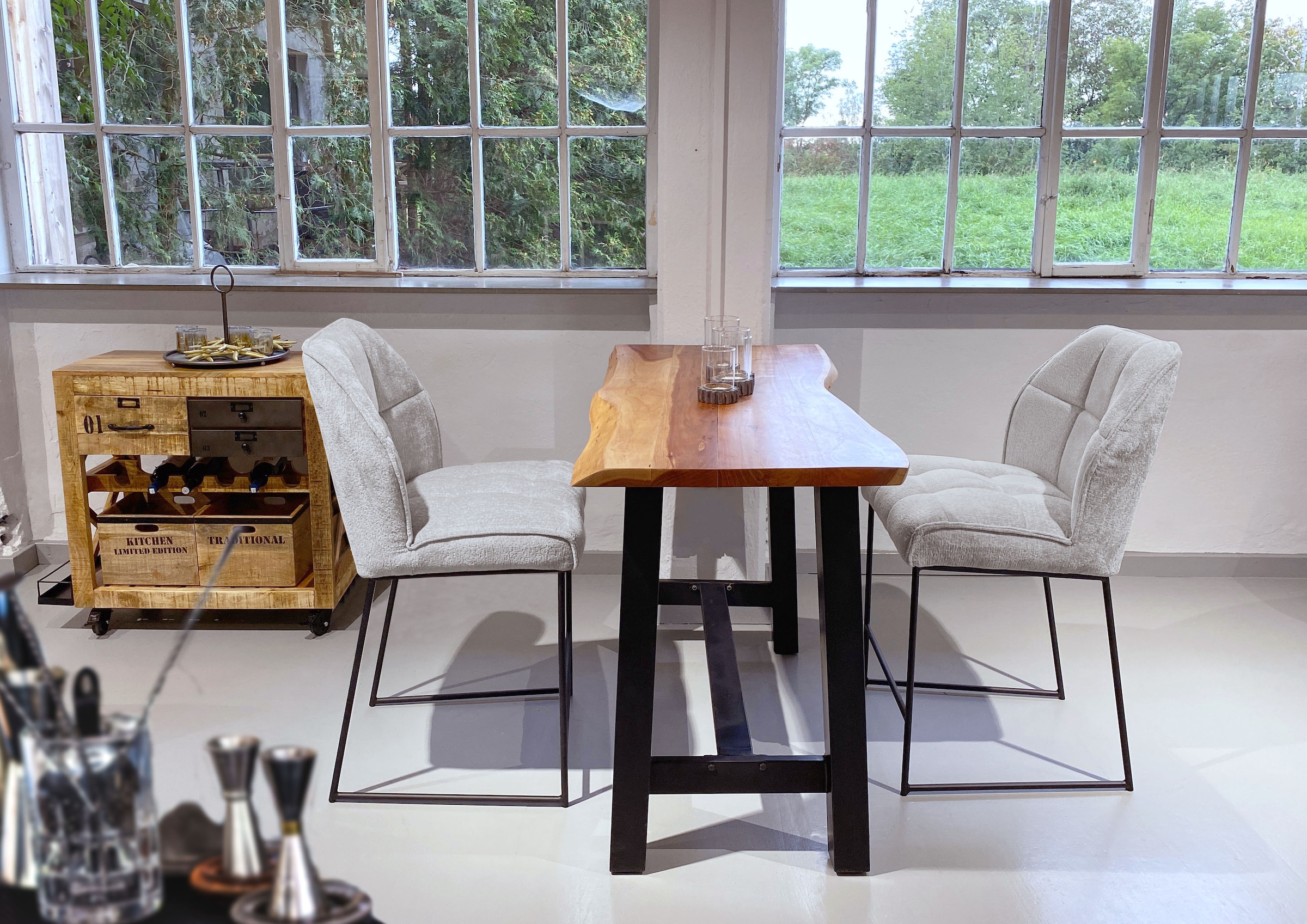 Barhocker GUTMANN FACTORY, B:60cm H:105cm T:62cm, grau, 100% Polyester, Küche, Hocker