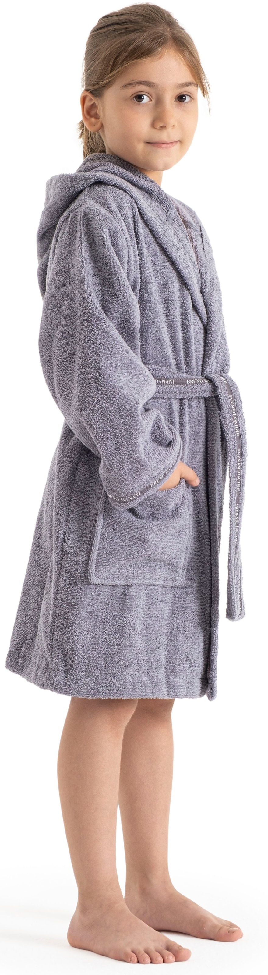 Bruno Banani Kinderbademantel »Danny, Ideal für Zuhause, Schwimmbad oder im Urlaub«, (1 St.), mit Logostreifen, aus 100% Baumwolle