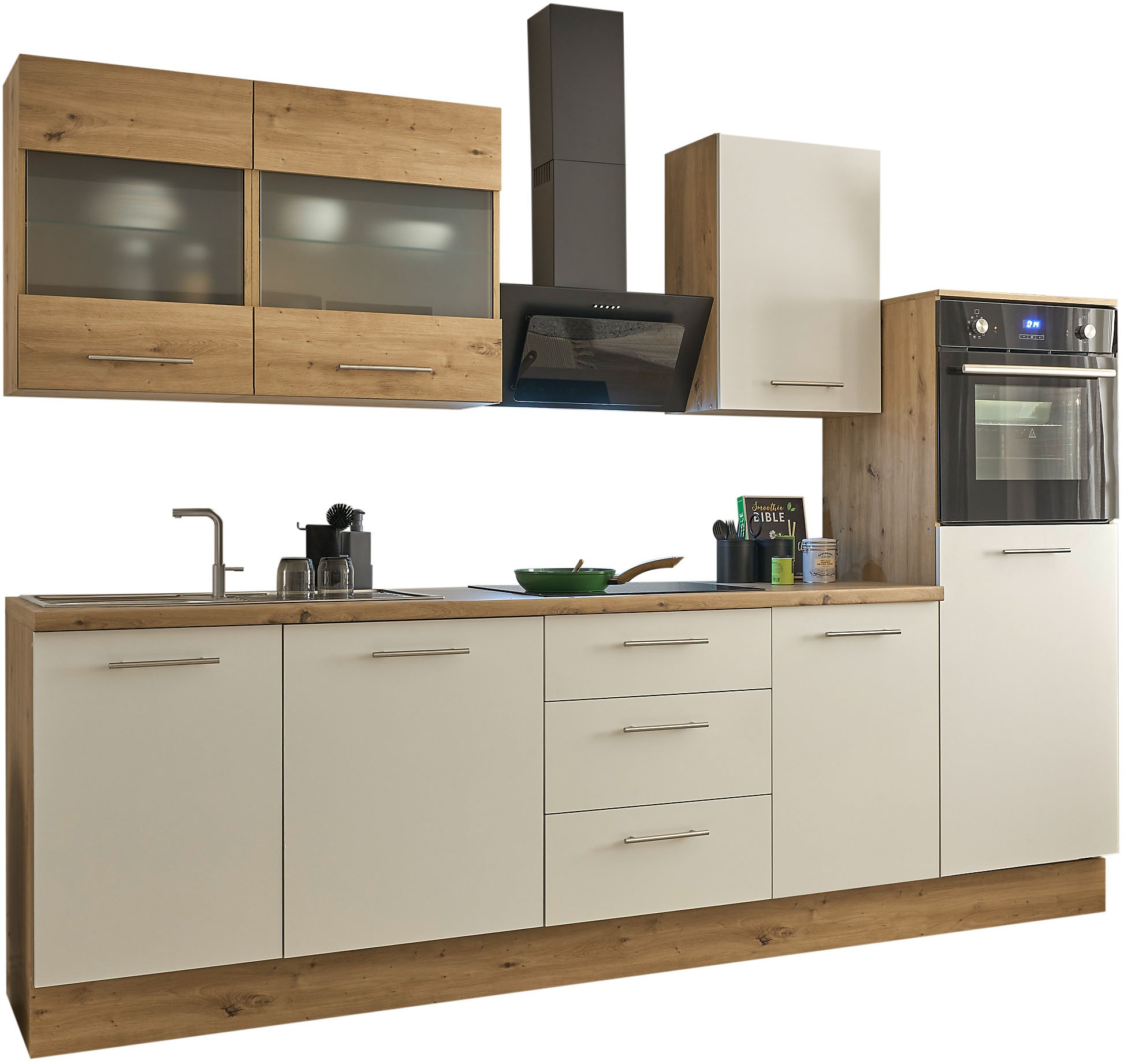 Thumbnail - BASIC by Balculina Küchenzeile "Capri B/T/H 280x60x218 cm" Breite 280 cm, wahlweise mit edelstahlfb. oder schwarzen E-Ge...