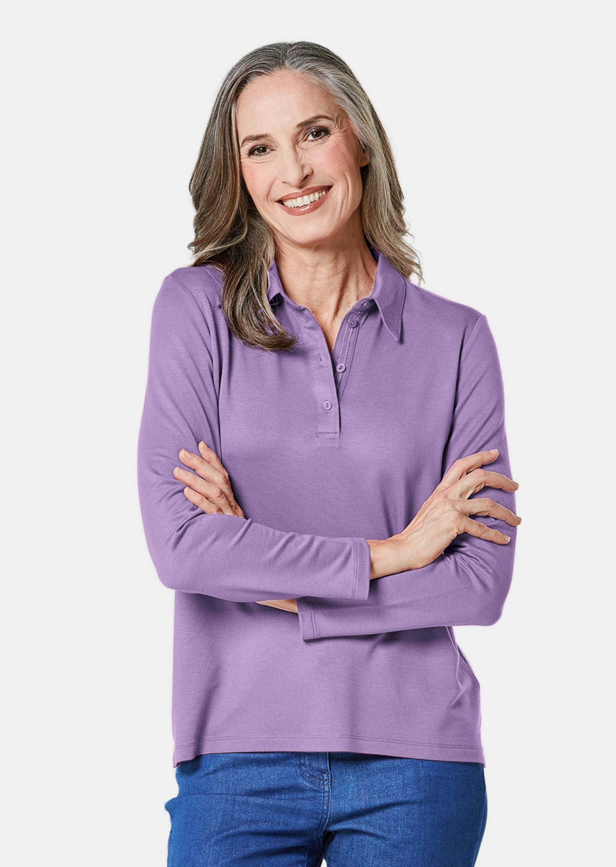 GOLDNER Poloshirt »Langarm Poloshirt mit Schmuckband an Knopfleiste«