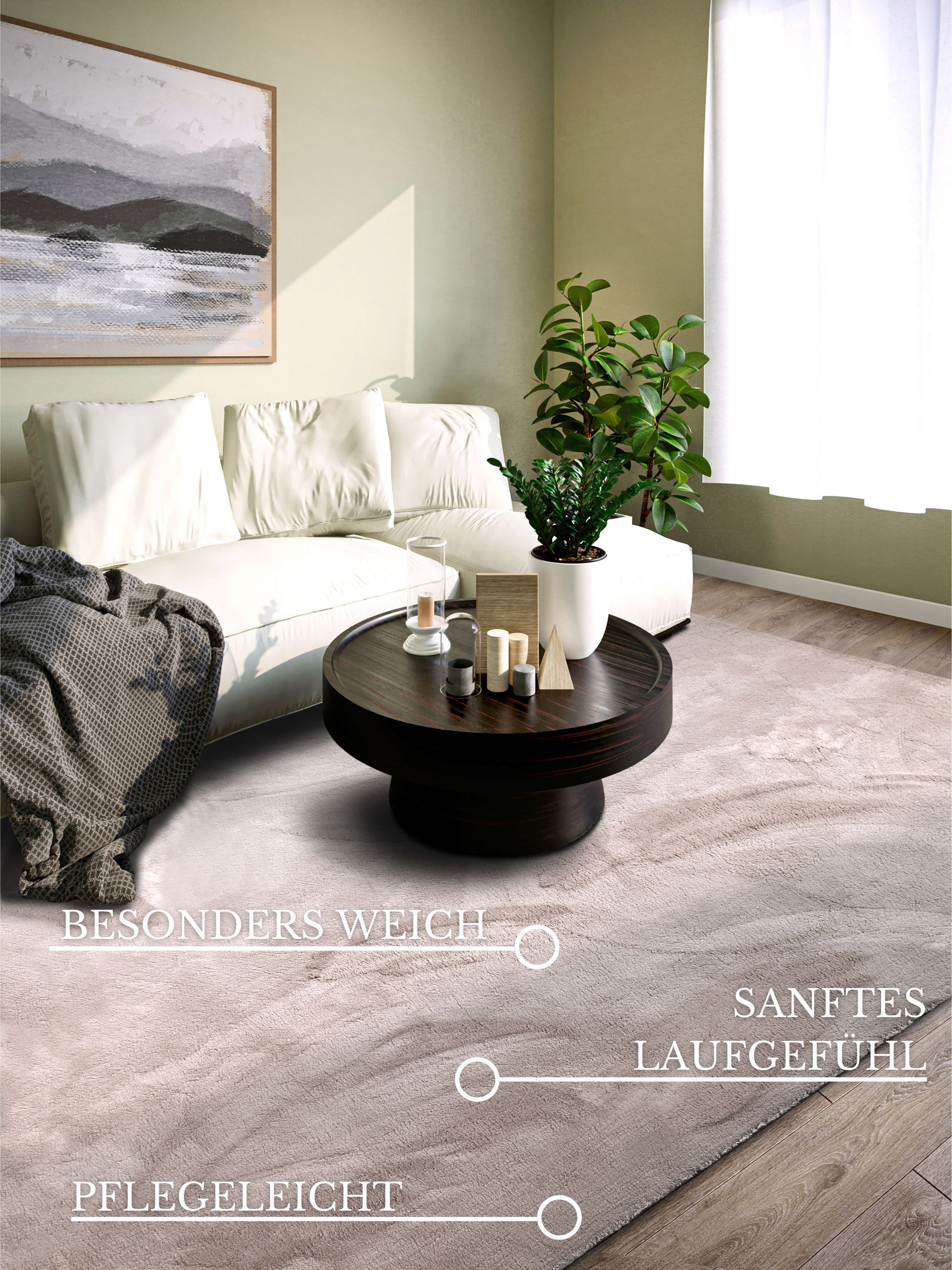 Thumbnail - Villeroy & Boch Teppich "Leon" rechteckig 15 mm Höhe Langflor, Shaggy, uni, flauschig weich, glänzend, Kaninchenfell Hap...