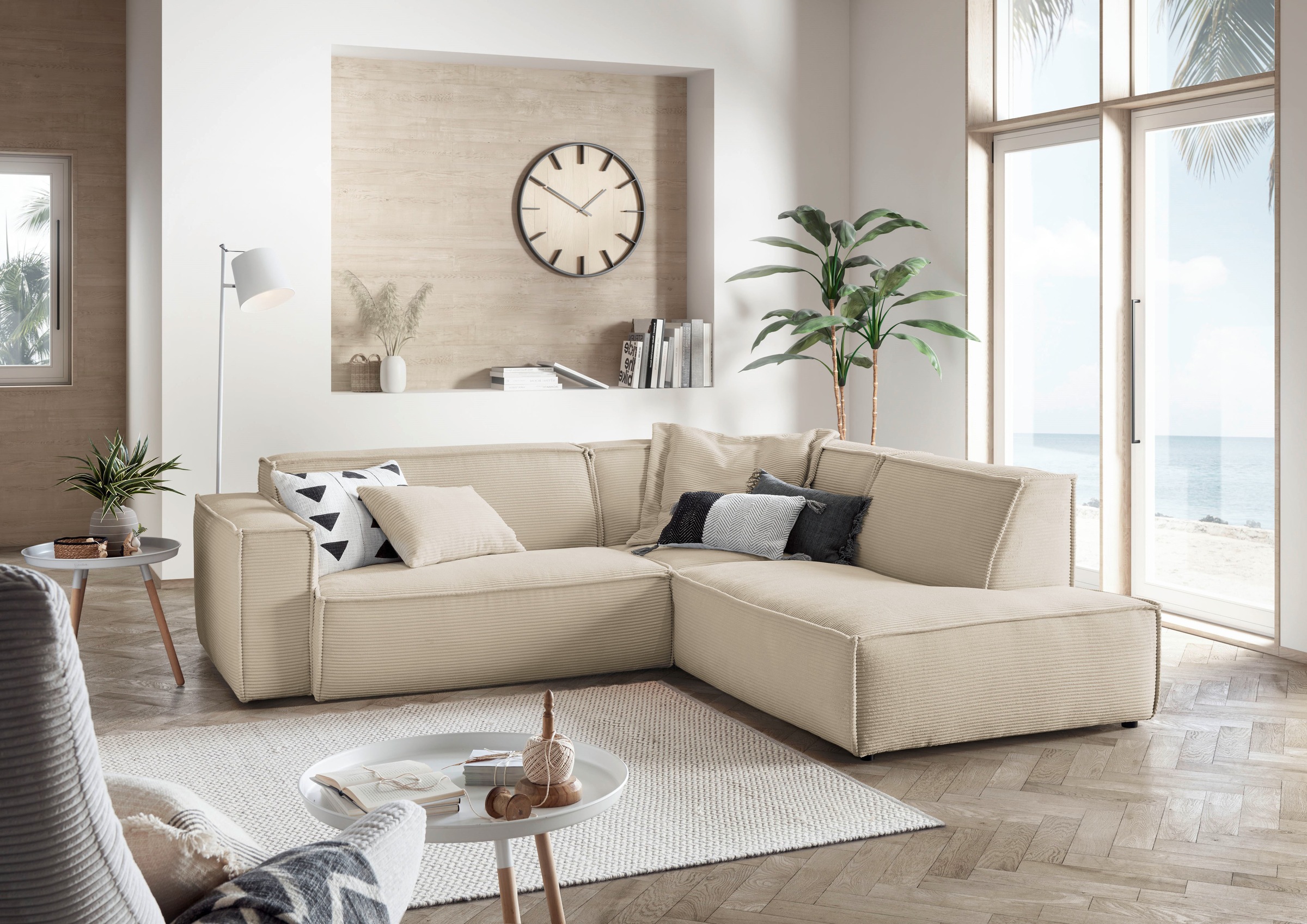 3C Candy Ecksofa »Matteo in elegant, kubischer Formensprache, bequem, L-Form«, mit auffälliger Kedernaht, Cord-Bezug, Lounge-Charakter
