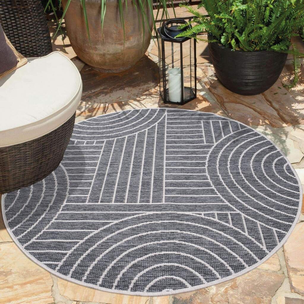 Carpet City Outdoorteppich »DUO RUG 5842«, rund, 5 mm Höhe, Wendeteppich Wetterfest In- & Outdoor, Balkon, Terrasse, Wohnzimmer