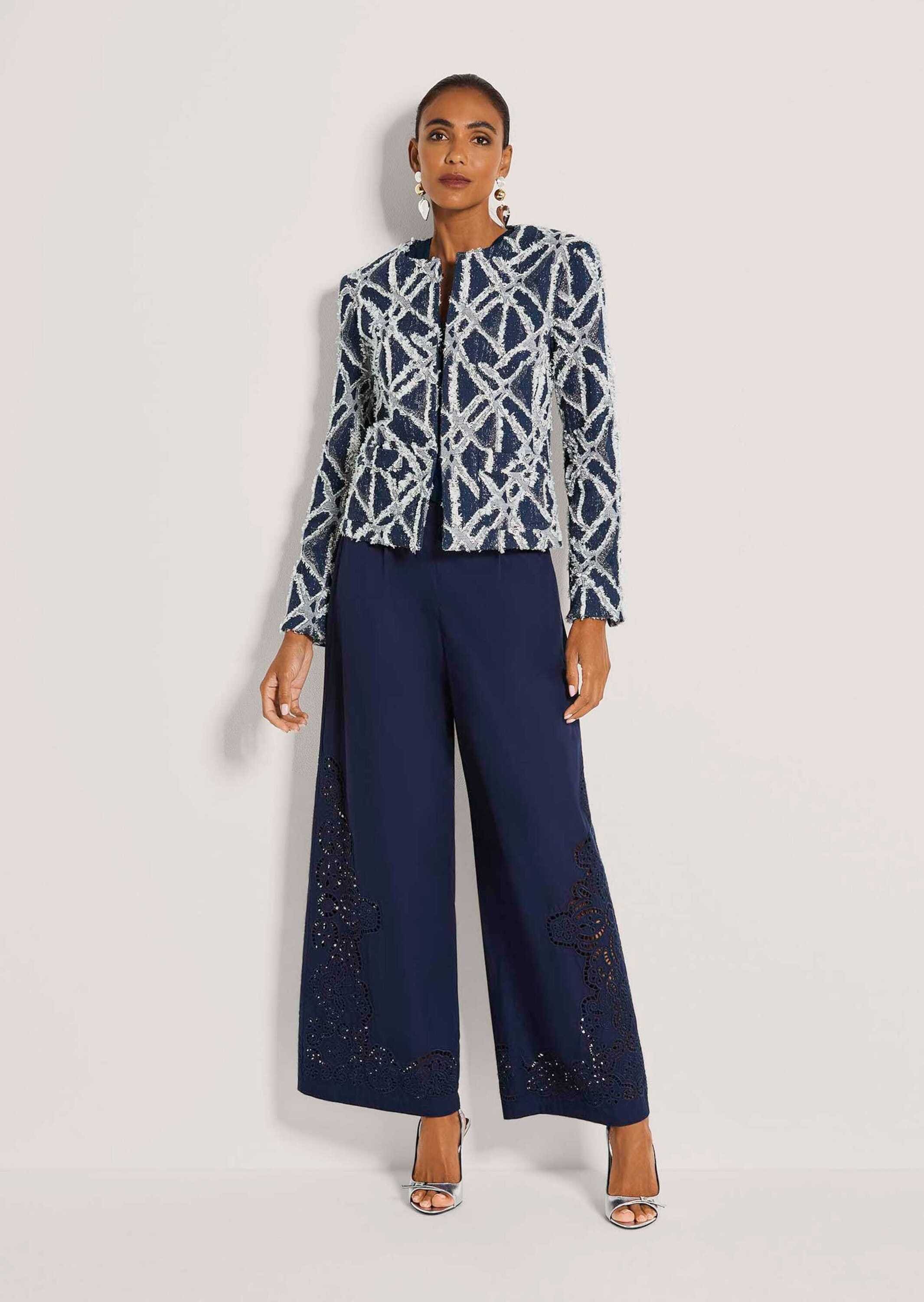 MADELEINE Jackenblazer »Kurzblazer Jacquardblazer mit Fransen« Jacquard Blazer mit Glanzefekt