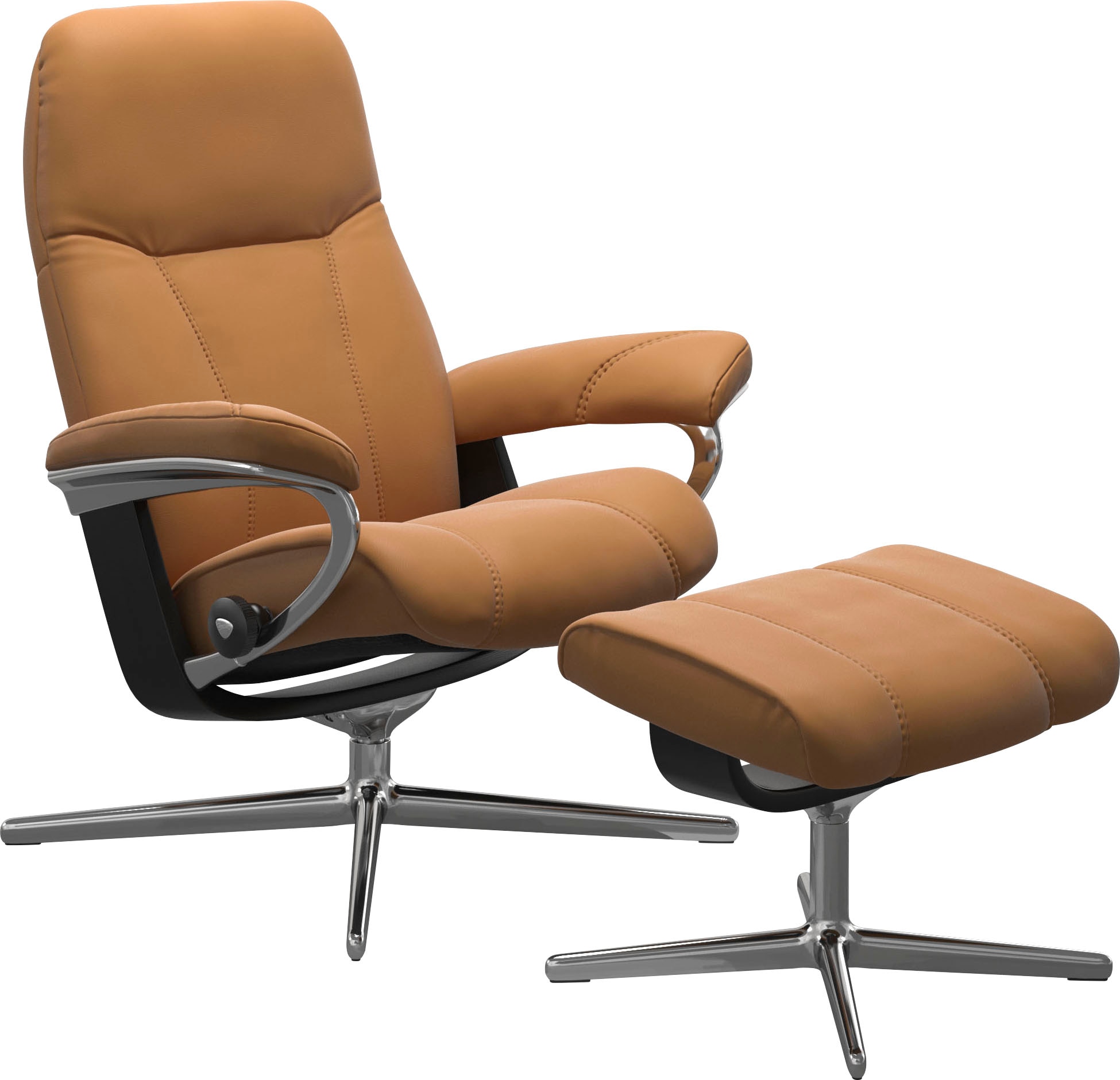 Fußhocker STRESSLESS "Consul", braun (new caramel), B:54cm H:41cm T:39cm, Hocker, Fußhocker, mit Cross Base, Größe S, M & L, Holzakzent Schwarz