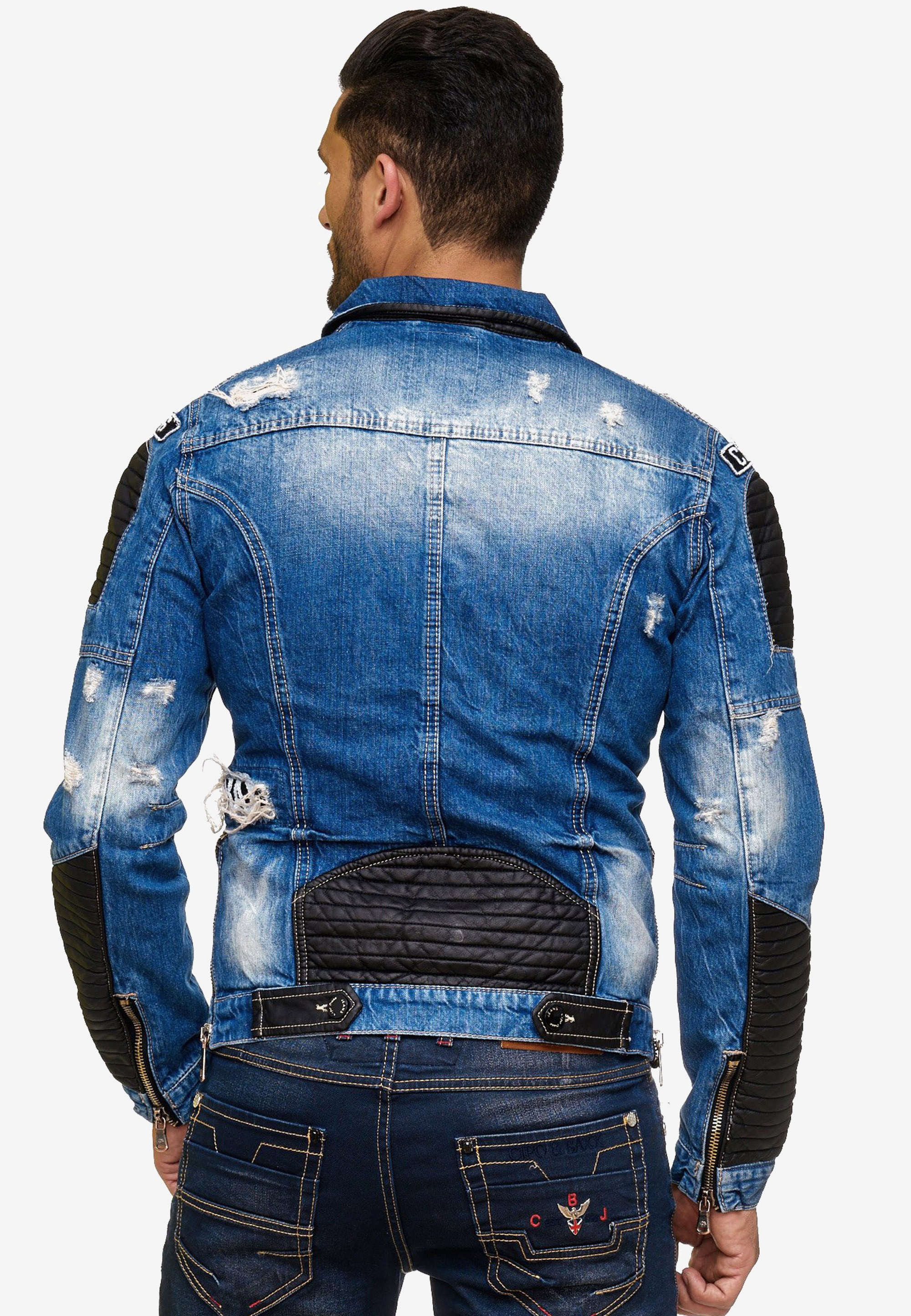 Cipo & Baxx Jeansjacke, in Destroyed-Optik mit Biker-Elementen