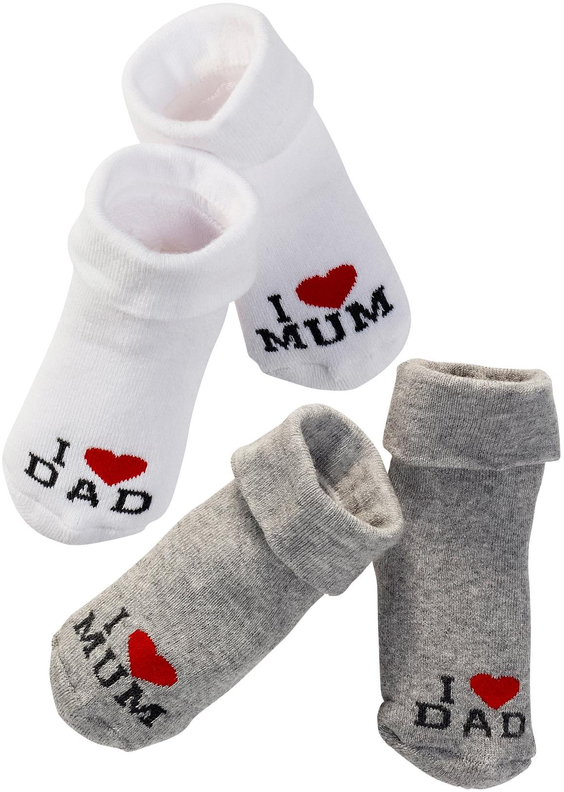 Vivance Umschlagsocken »I Love Mum, I Love Dad«, (4 Paar), mit Umschlagbündchen