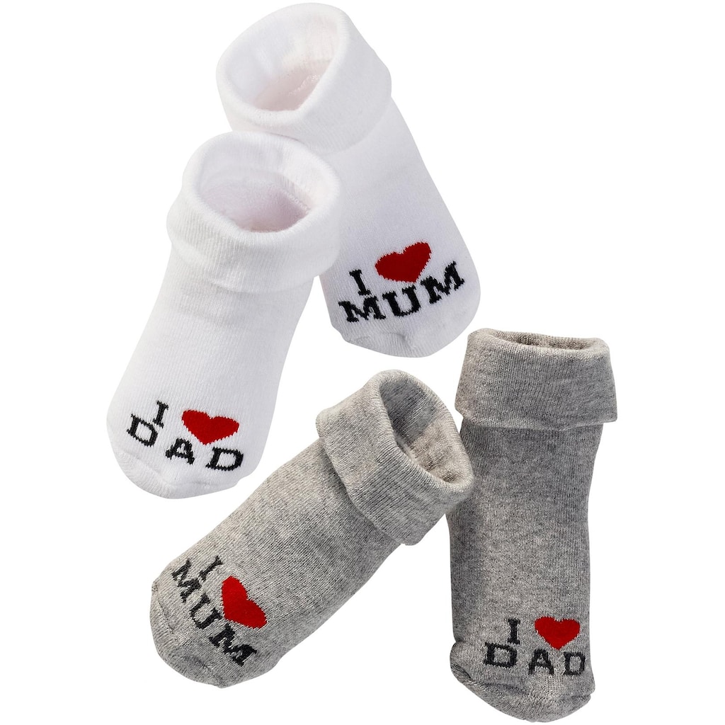 Vivance Umschlagsocken »I Love Mum, I Love Dad«, (4 Paar), mit Umschlagbündchen