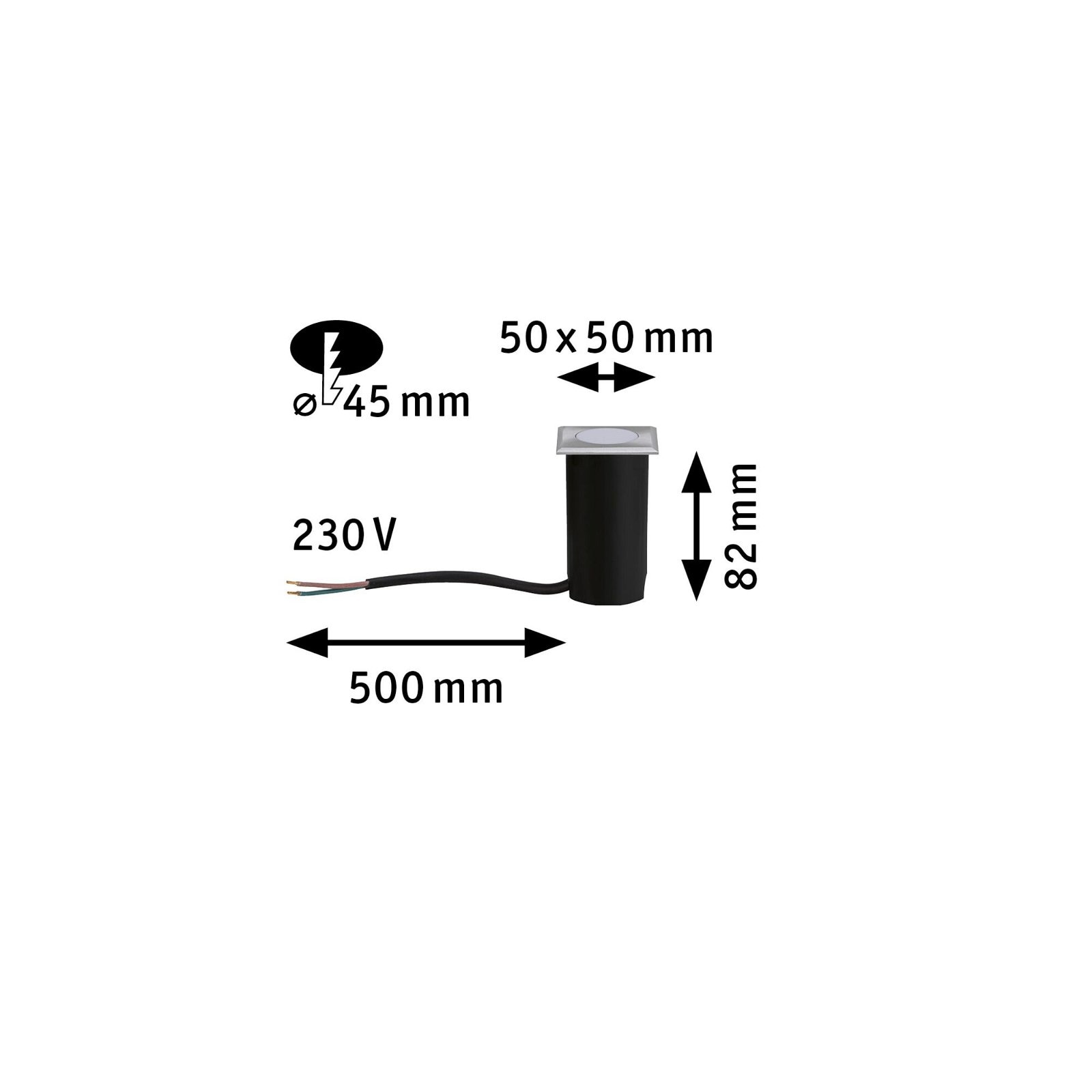 Paulmann LED Einbauleuchte »House eckig 50x50mm 3000K 2W 60lm 230V Edelstahl gebürstet, Kunststoff«, 1 flammig, Bodeneinbauleuchte Warmweiß IP67