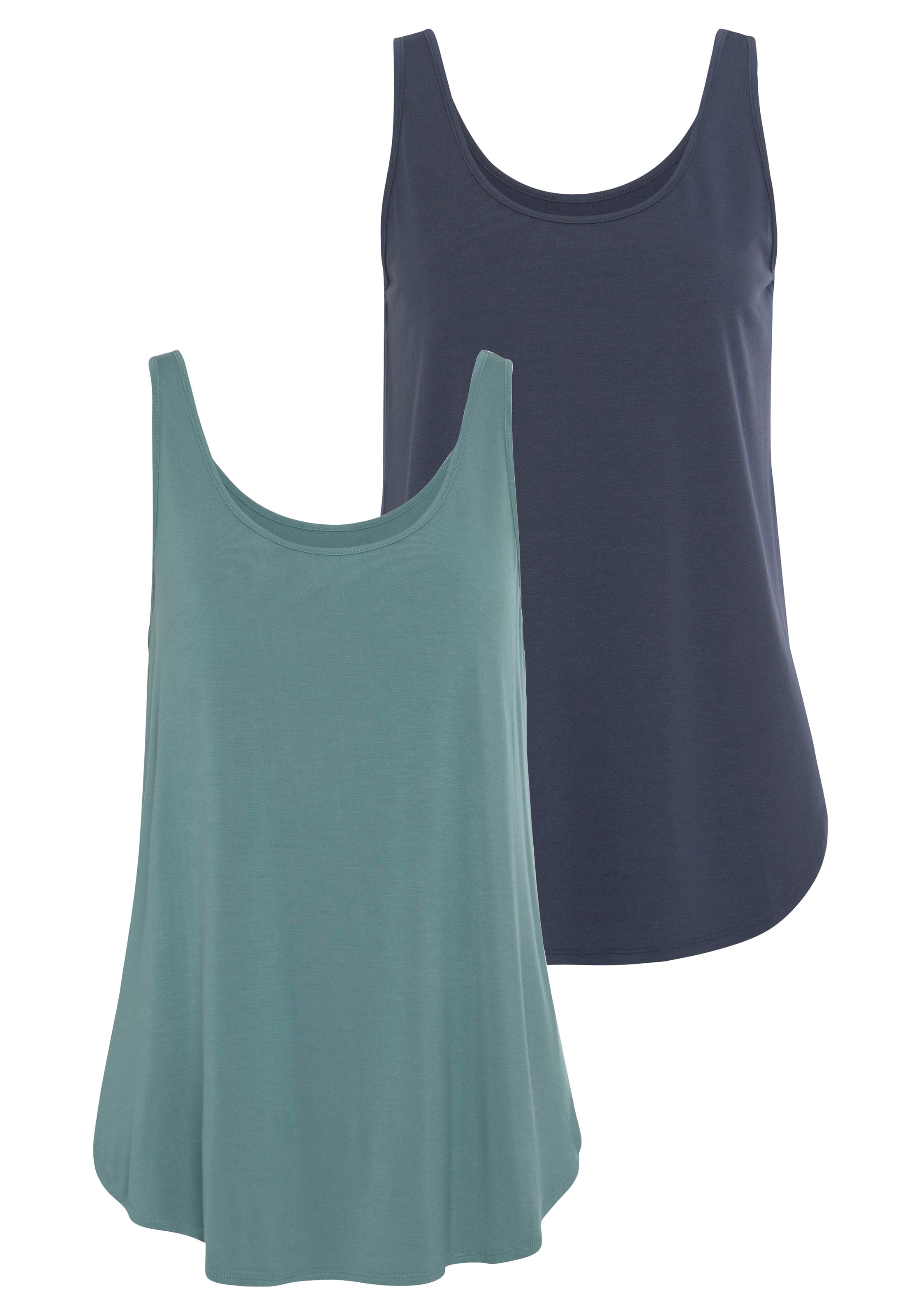 LASCANA Longtop "mit gerundetem Saum" 2er-Pack, Sommertop aus luftigem Viskose-Stretch
