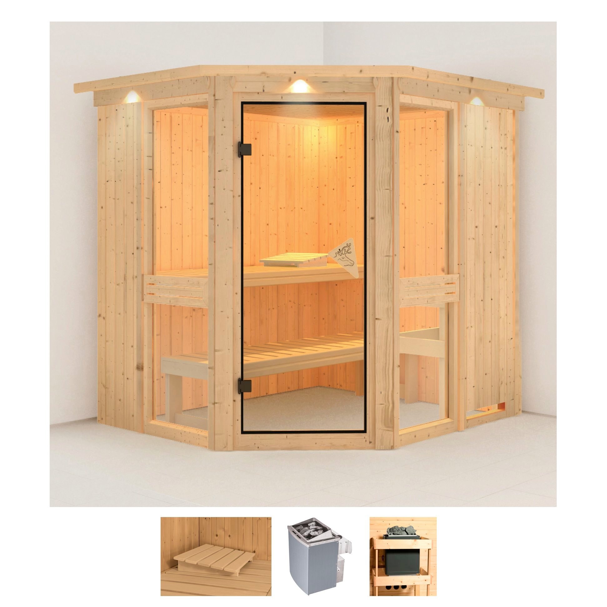 KARIBU Sauna "Aline 1", Saunaofen, integrierte Steuerung, 9 kW, beige, Saunen, 9-kW-Ofen mit integrierter Steuerung