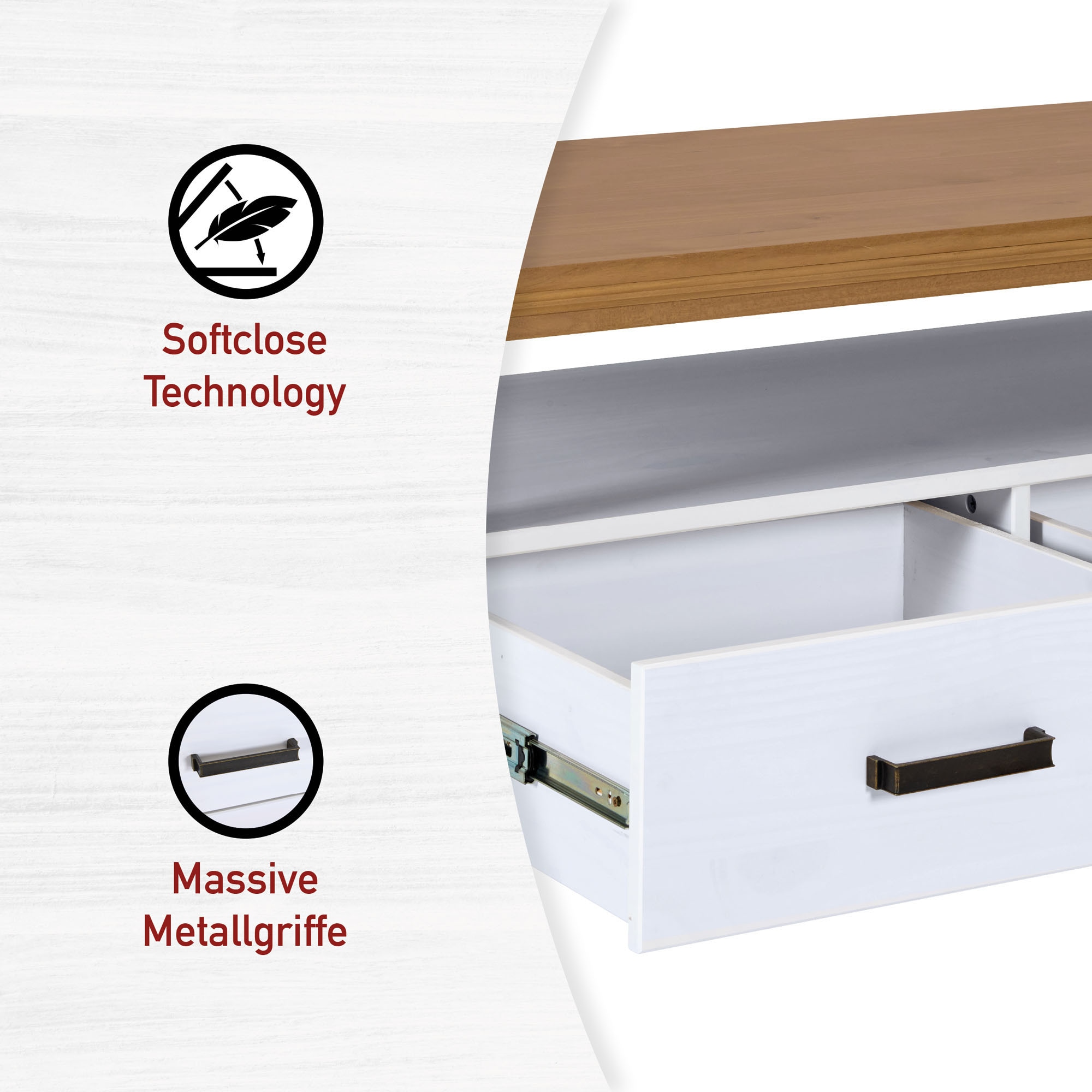 Inter Link Couchtisch »Maluno« 1 Stk. tlg. Kiefer Massiv, Soft-Close, Stauraum, BxTxH: ca. 119,40 x 60 x 49 cm