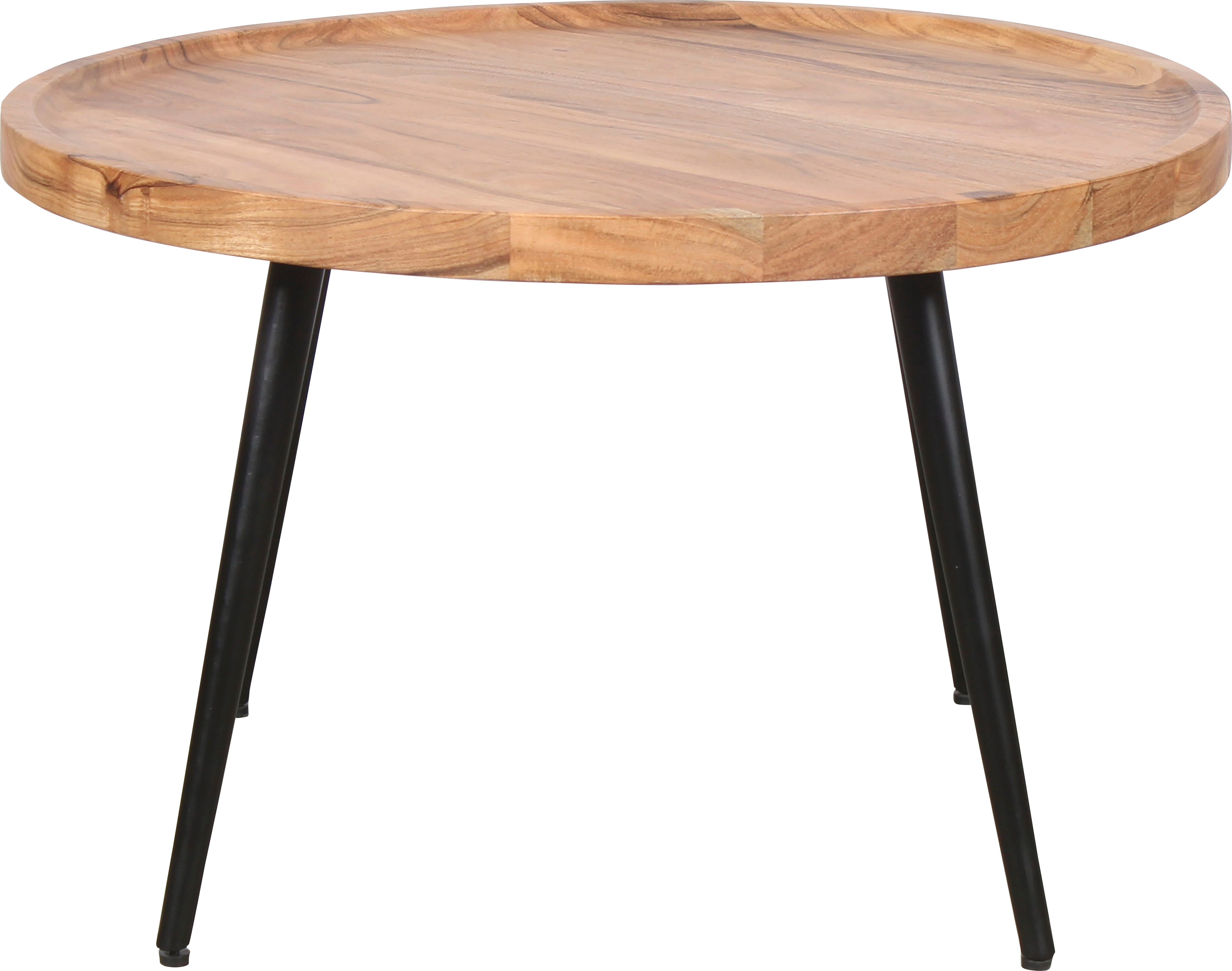 Thumbnail - byLIVING Couchtisch "Romy", mit massiver Akazien - Platte und schwarzem Metallgestell, rund 75cm