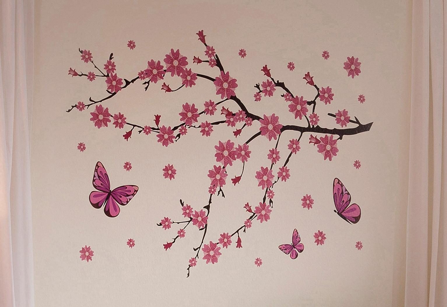 Wall-Art Wandtattoo »Kirschblüten mit Schmetterlingen«, selbstklebend, entfernbar
