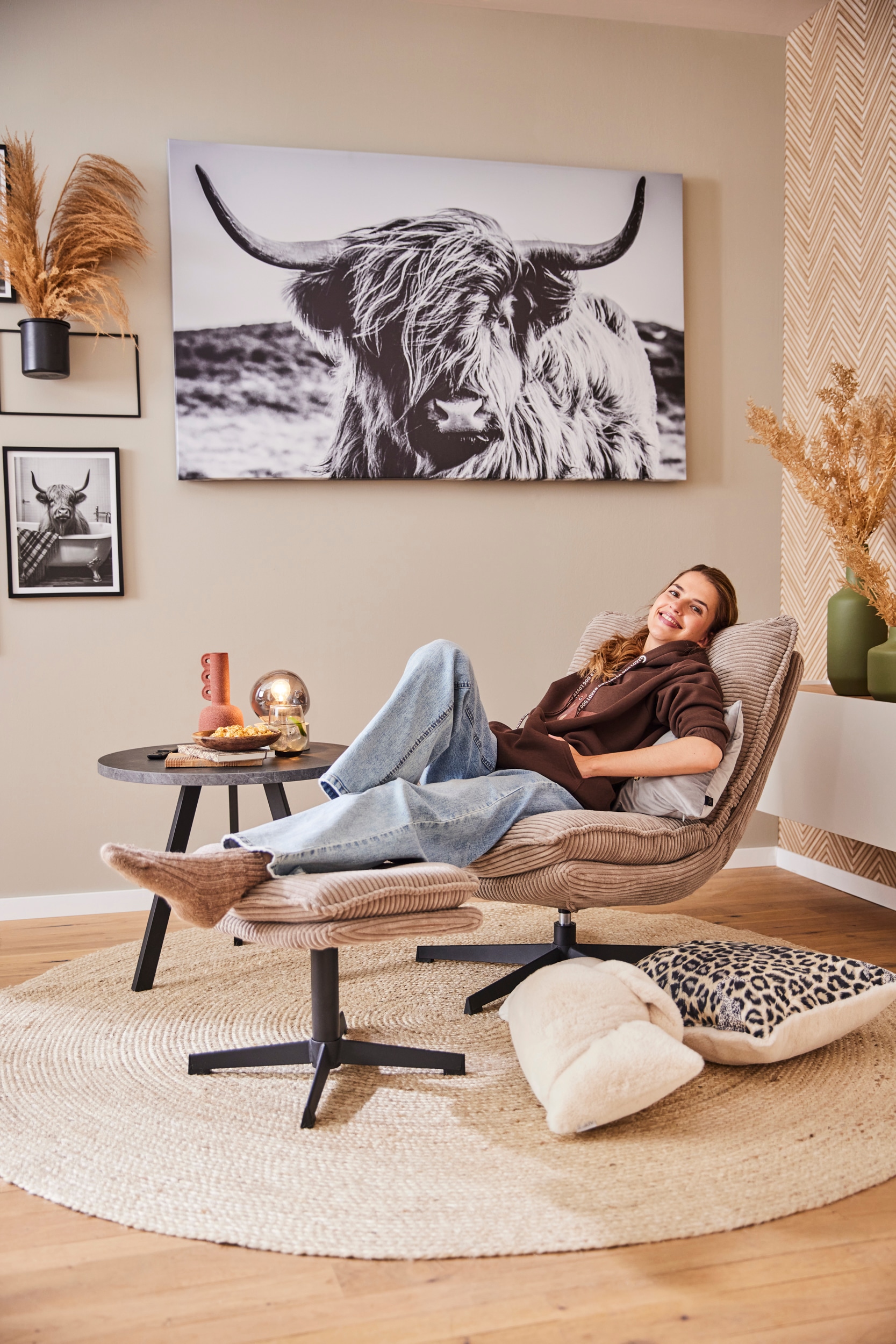 Jockenhöfer Gruppe Relaxsessel »Kasper«, Inklusive Hocker, 360° Drehfunktion, Cord