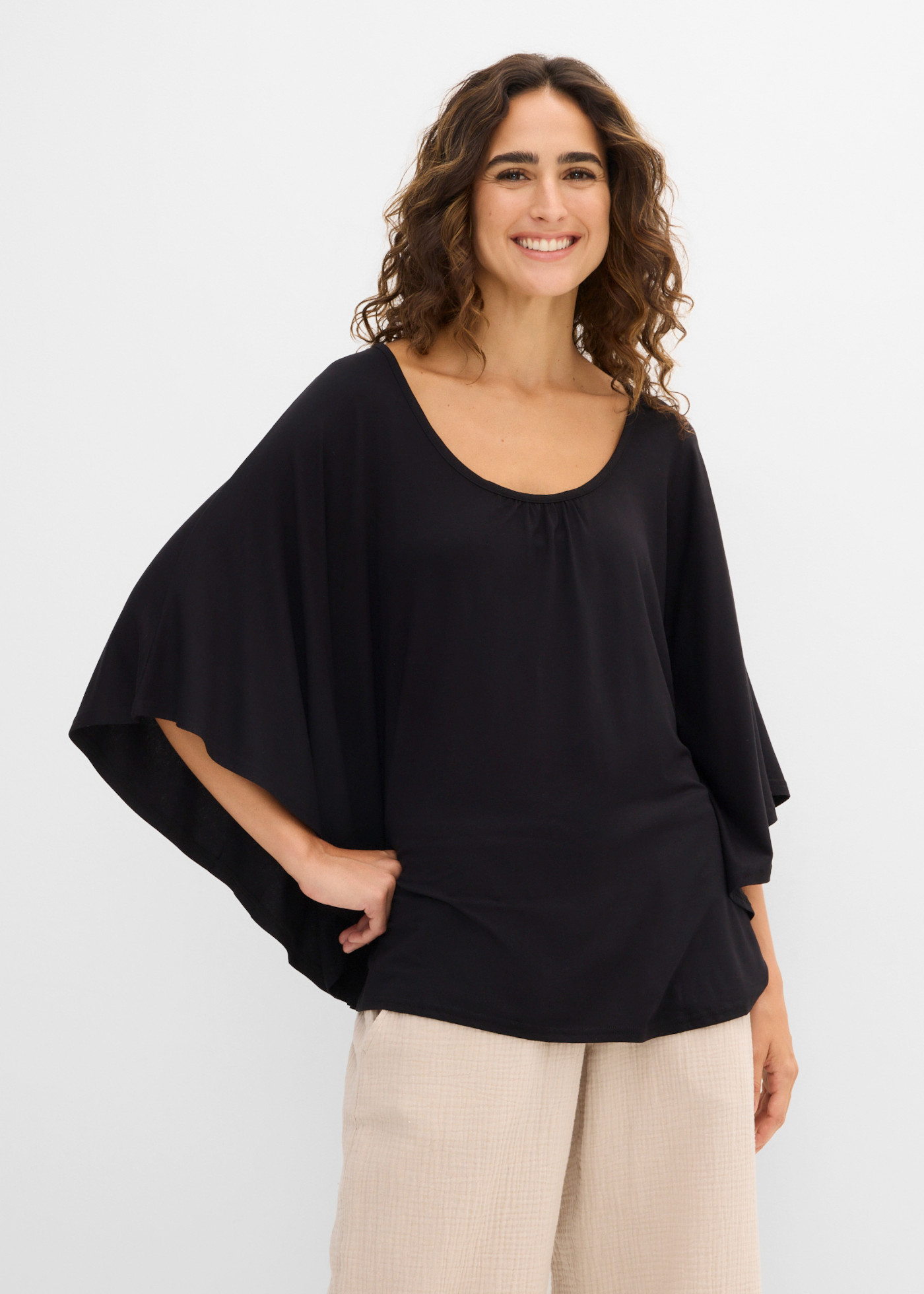 bonprix T-Shirt locker geschnittenes Fledermausshirt, mit Rundhalsausschnitt