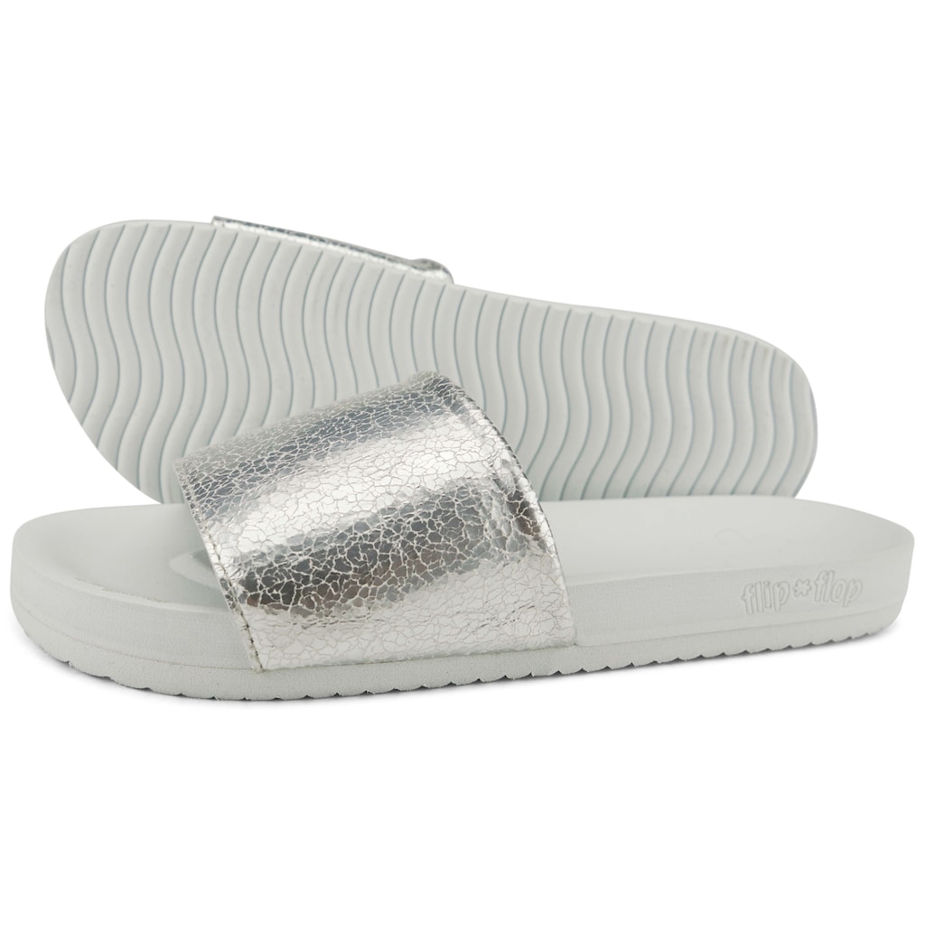 Flip Flop Pantolette »pool metallic cracked«, Sommerschuh, Schlappen, Poolsildes mit Metallic Crush Effekt