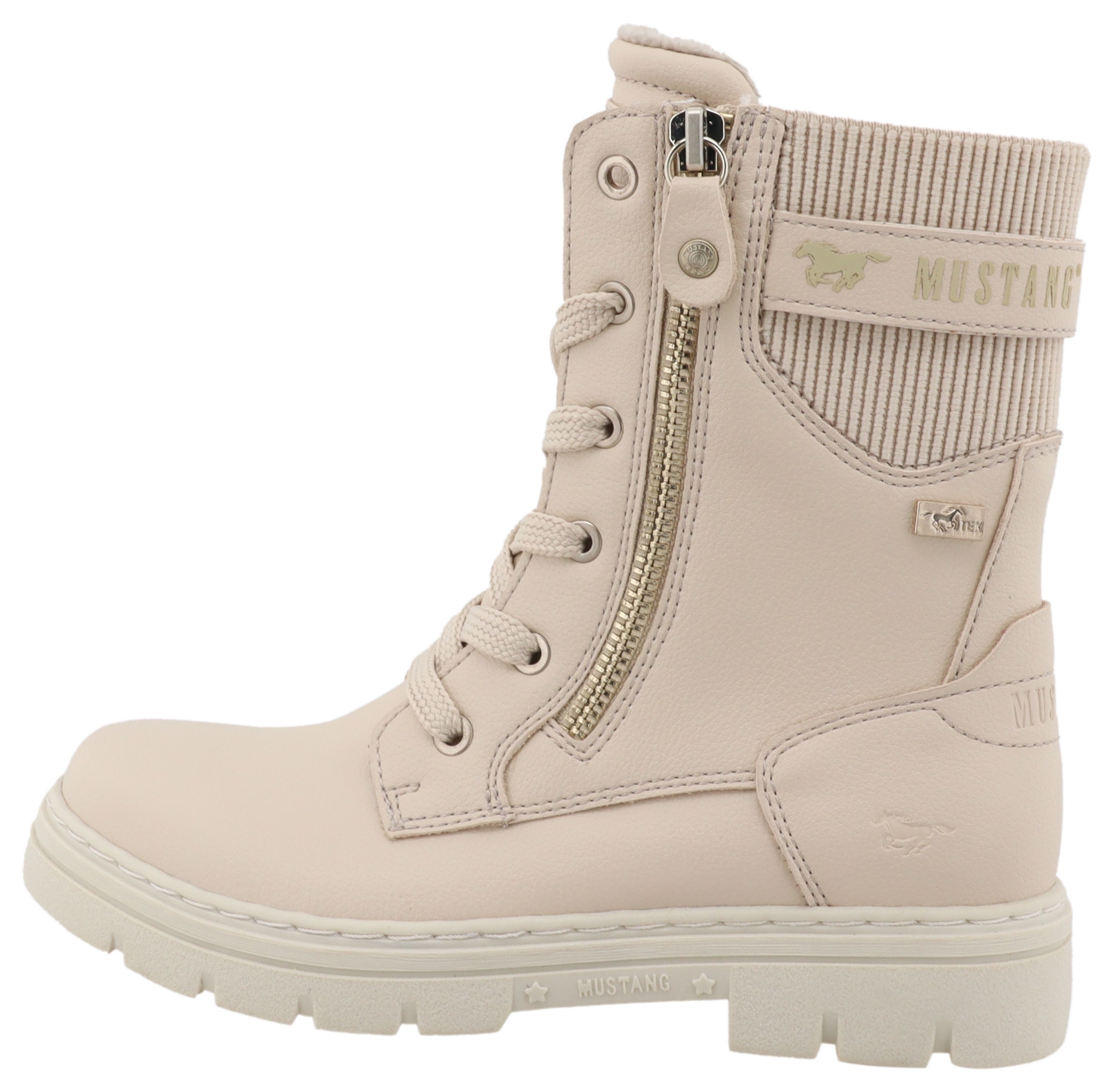 MUSTANG SHOES Mädchen Winterstiefel "Monica", Gr. 34, beige, Lederimitat, Textil, Basic, Schuhe, Stiefel, Boots mit Reißverschluss