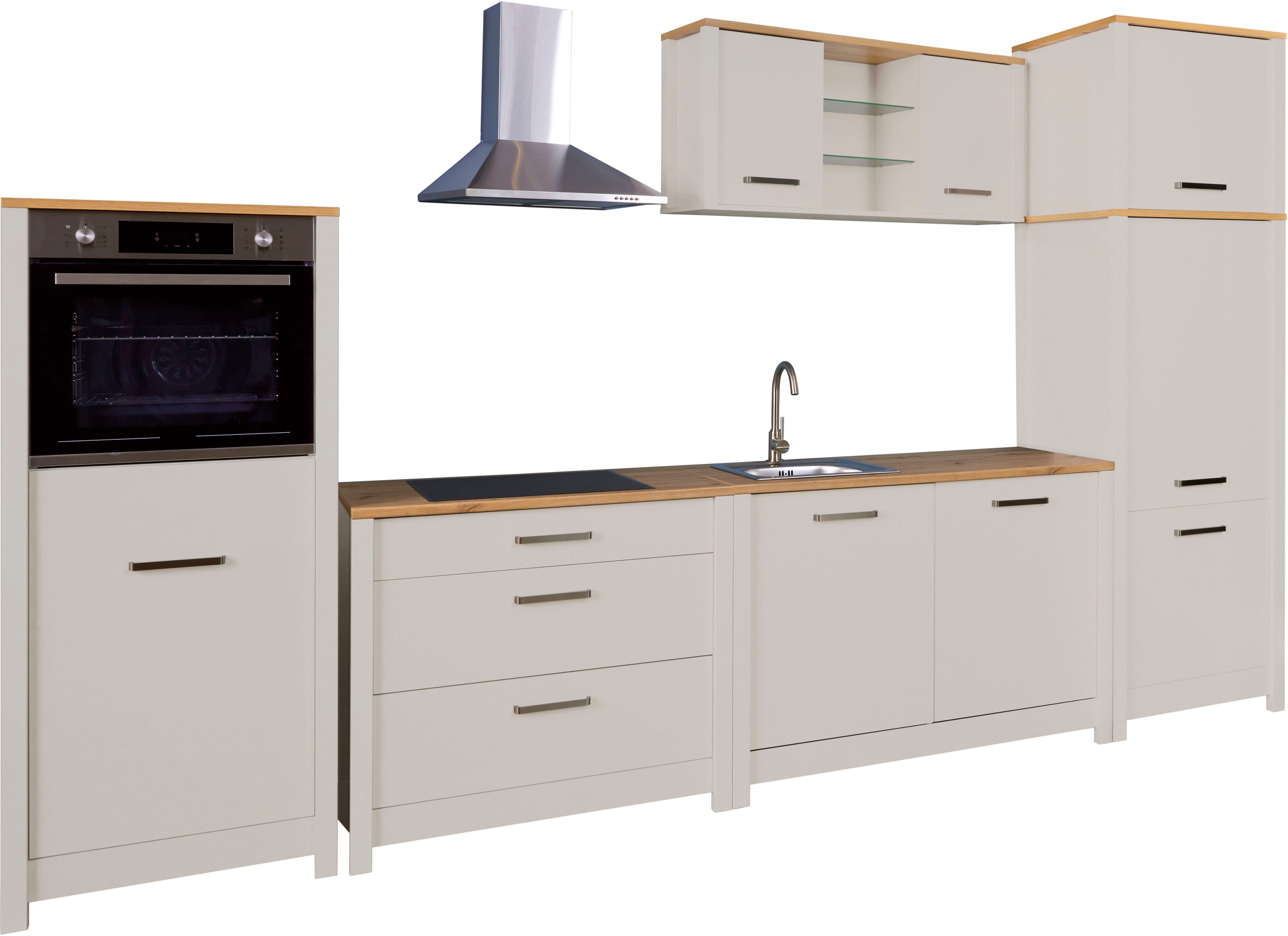 Inter Link Küchenzeile "Pienza, Einbauküche, Küchenblock, Küchenmodul, Kompaktküche" Ohne E-Geräte für Spülmaschine Kochfeld Backofen Kühlschrank B: 370 cm