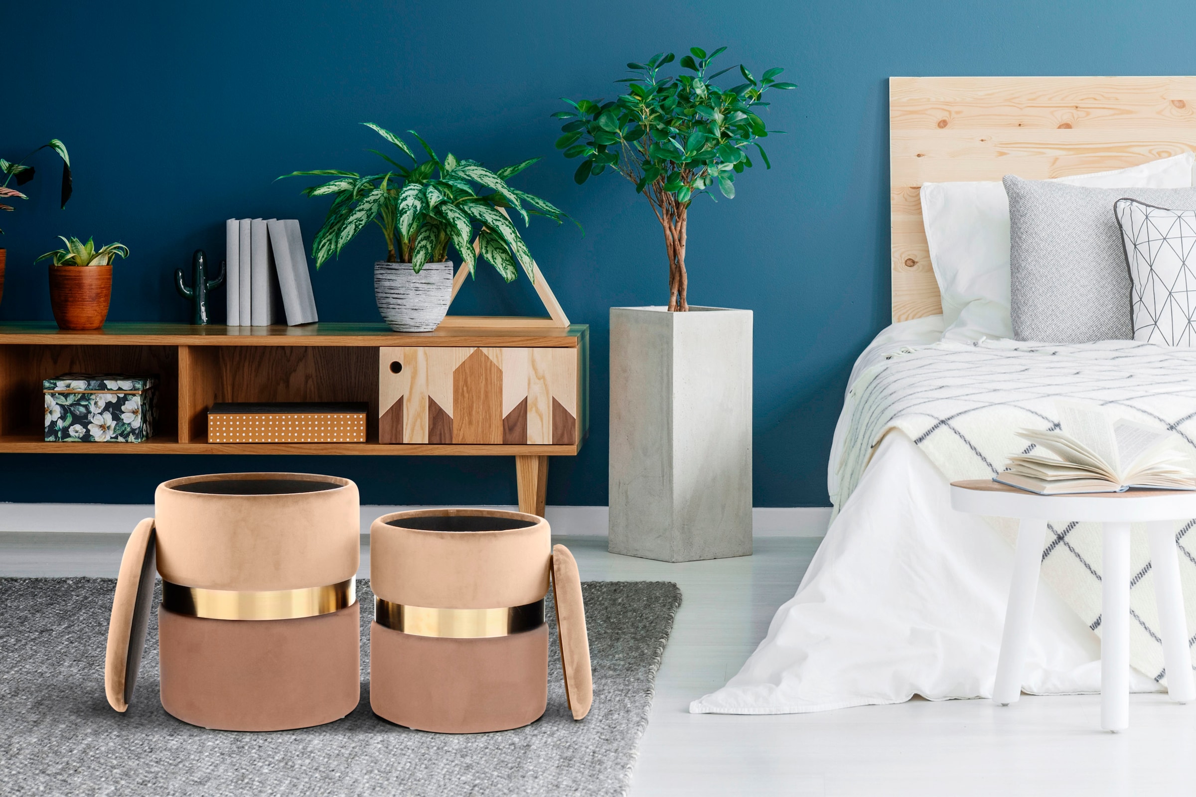 Kayoom Stauraumhocker "Hocker Zora 125 2er-Set, samtweicher Stoffbezug,rund günstig online kaufen