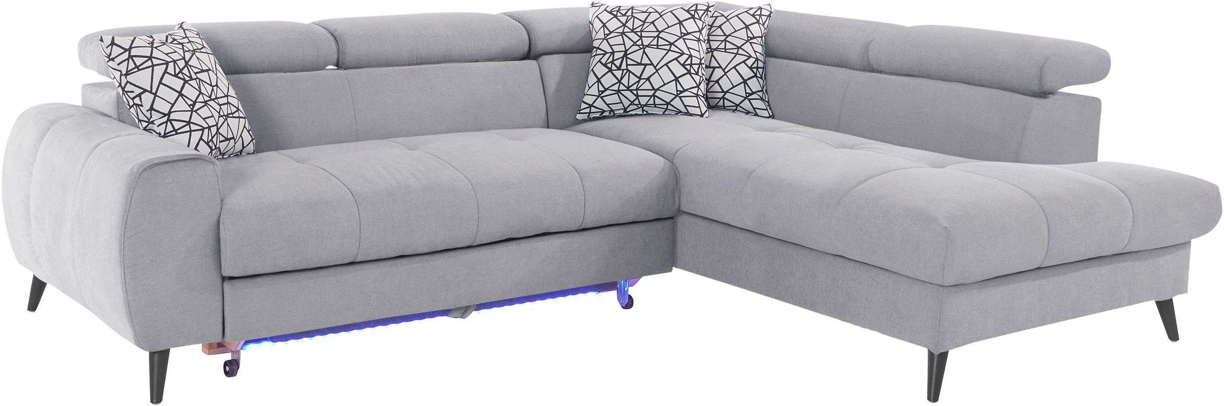 COTTA Ecksofa »Mia L-Form mit 3 Zierkissen«, wahlweise mit Bettfunktion, Bettkasten, Beleuchtung & Wireless-Charger