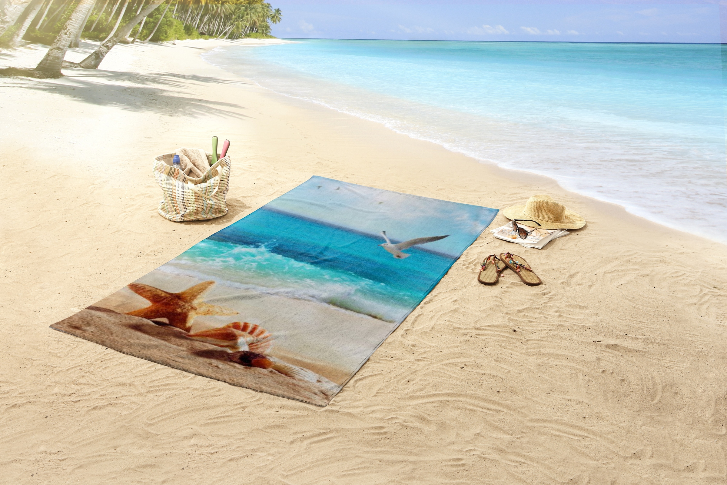 good morning Strandtuch »Sealife«, (Packung, 1 St., 1 stuck strandtuch), Mikrofaser, Velours, Strandtuch, saugfähig, leicht, 100x180