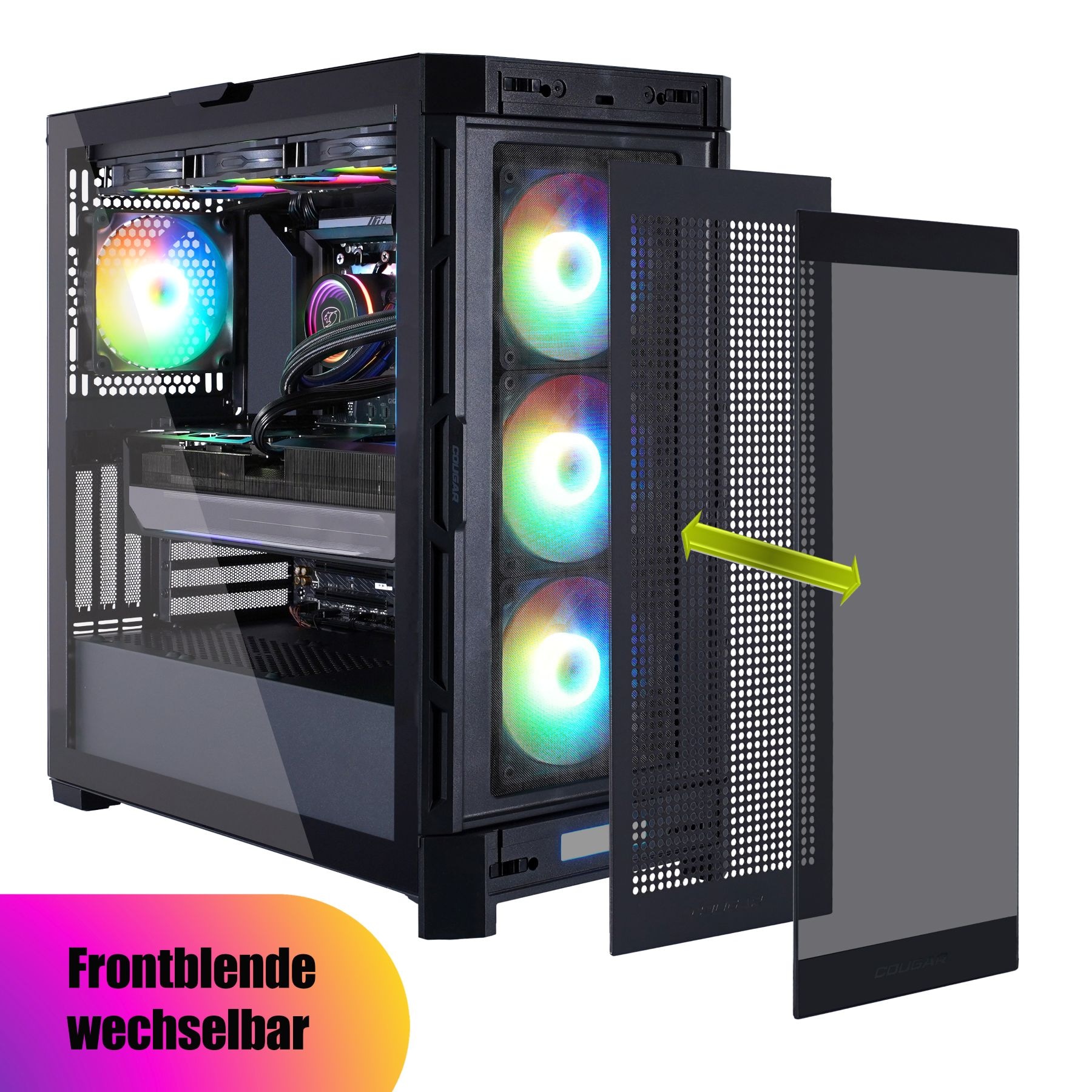 Cougar Gaming-PC »DUOFACE PRO BK 7953 AMD Ryzen 5 9600X 32GB DDR5 1TB SSD RX 9070« Windows 11, DDR5 RAM, Wasserkühlung