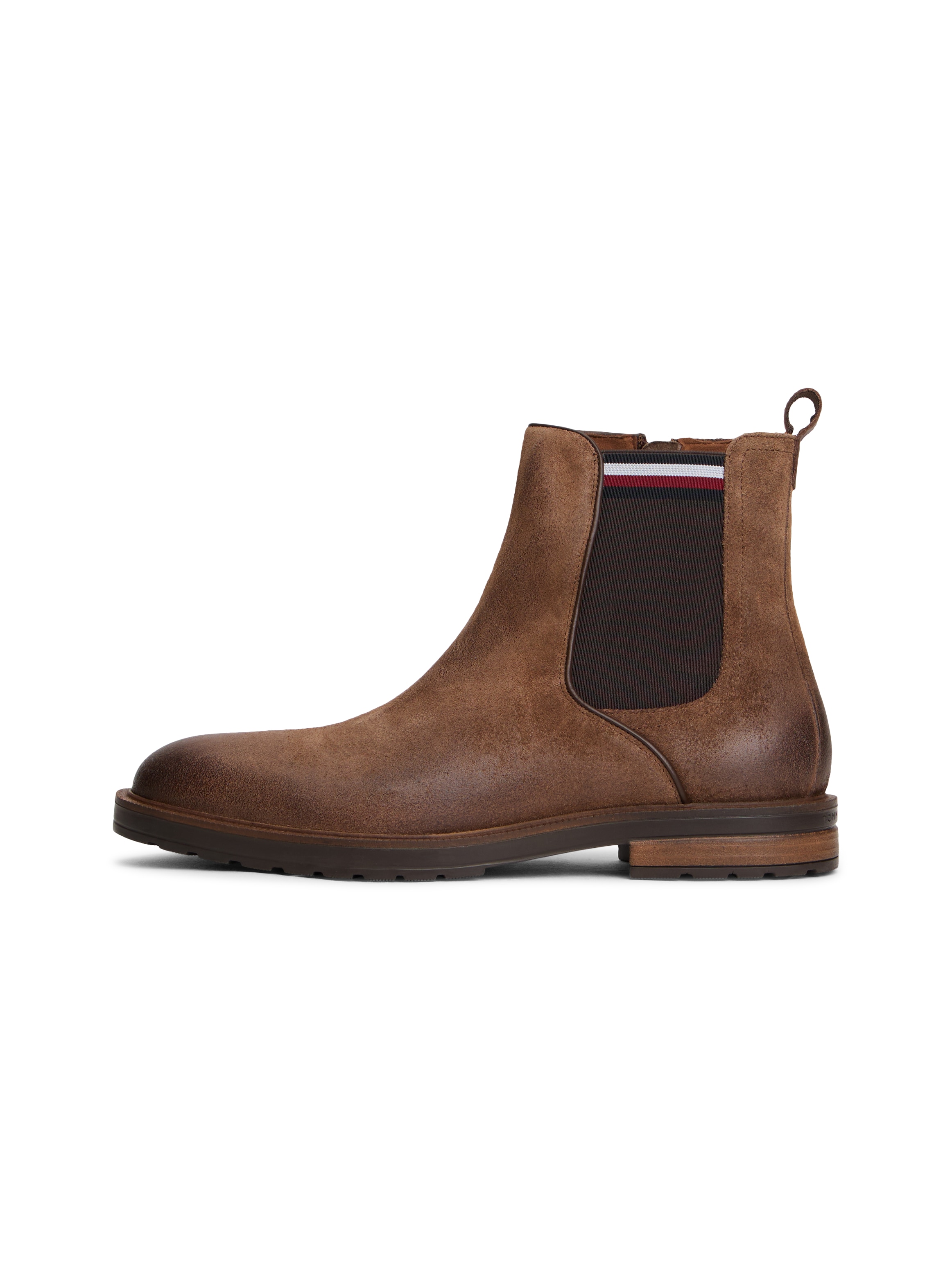 Tommy Hilfiger Chelseaboots »CLEATED HILFIGER SUEDE CHELSEA«, Blockabsatz, Stiefelette, Businessschuh in schmaler Form