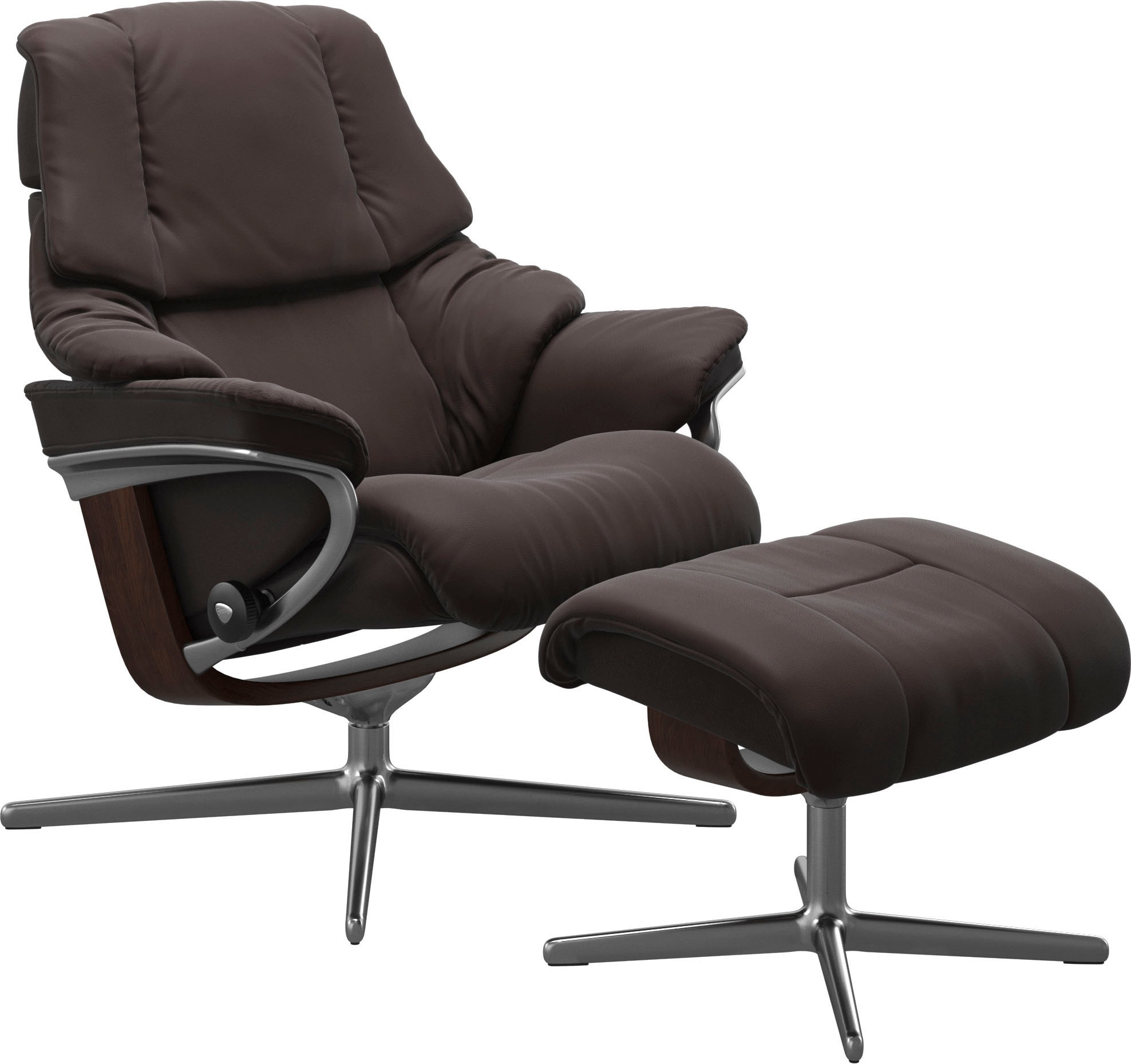 Stressless® Relaxsessel »Reno«, (Set, Relaxsessel mit Hocker), mit Hocker, mit Cross Base, Größe S, M & L, Holzakzent Braun