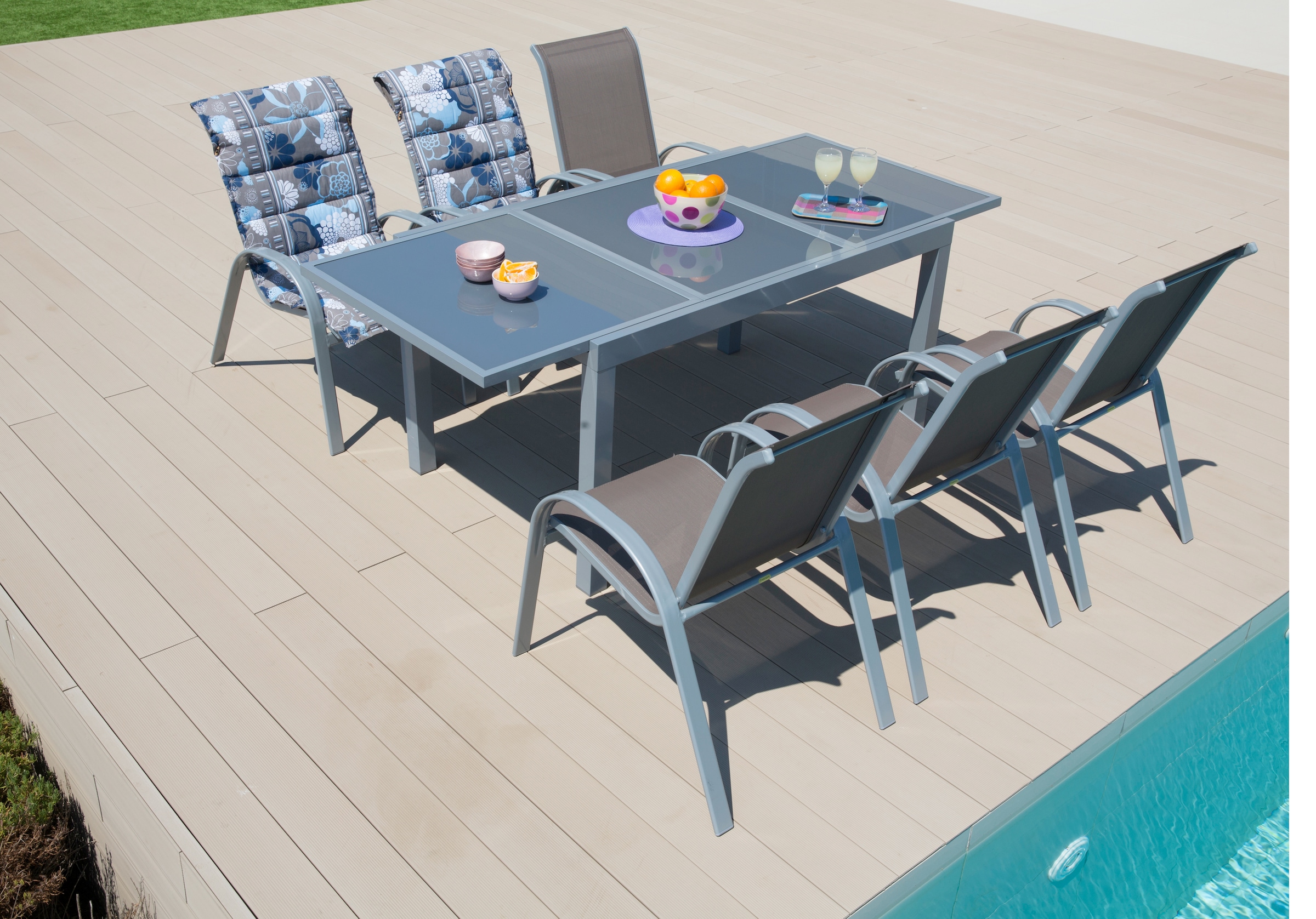 MERXX Garten-Essgruppe »Amalfi«, (7 tlg.), 6 Sessel, Tisch ausziehbar  90x140-200 cm, Alu/Textil | BAUR