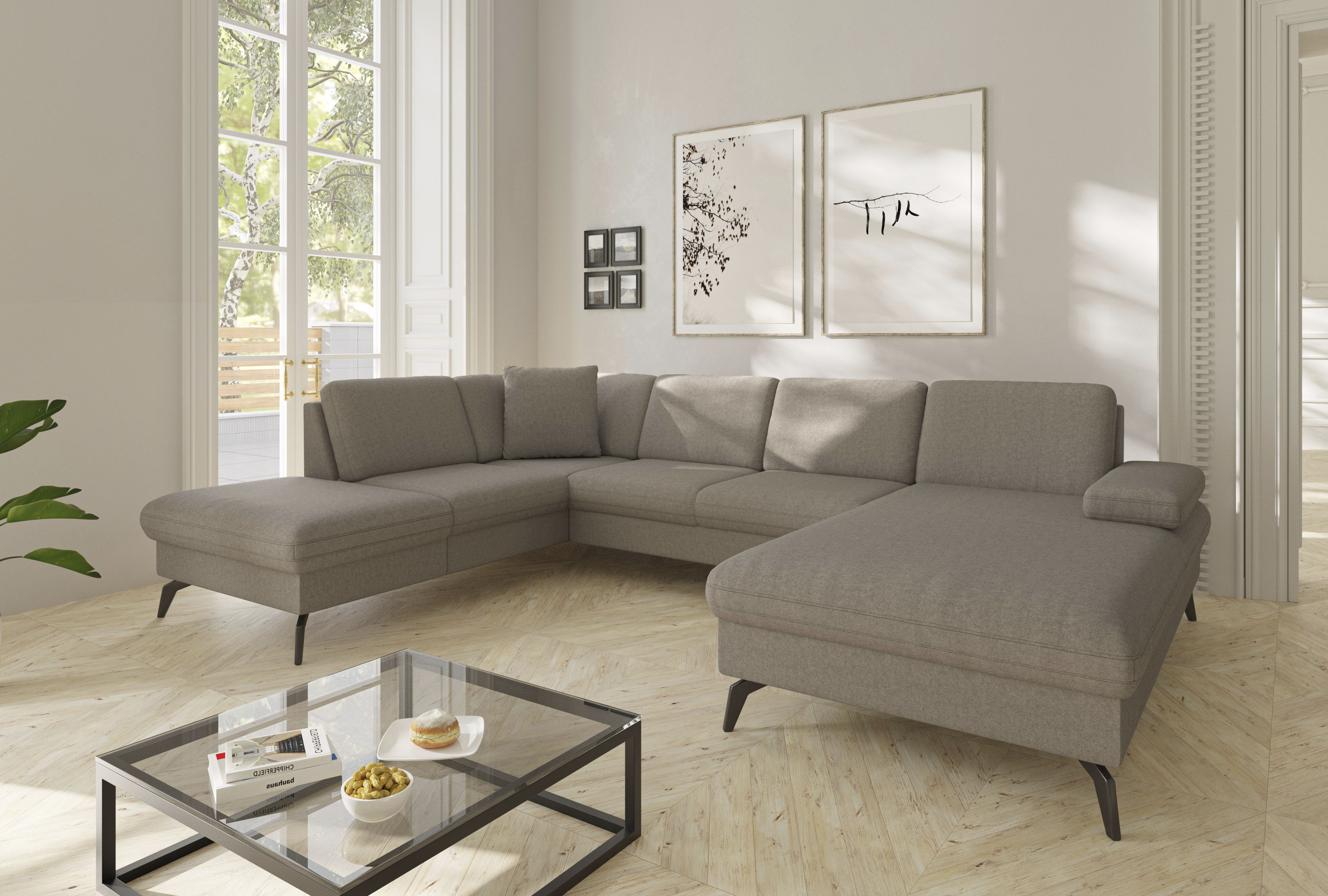 sit&more Wohnlandschaft "Morris Jubi U-Form, B: 300 cm, Armteilverstellung" optional mit Bettfunktion, 1 Zierkissen, komfortable Sitzhöhe 44 cm