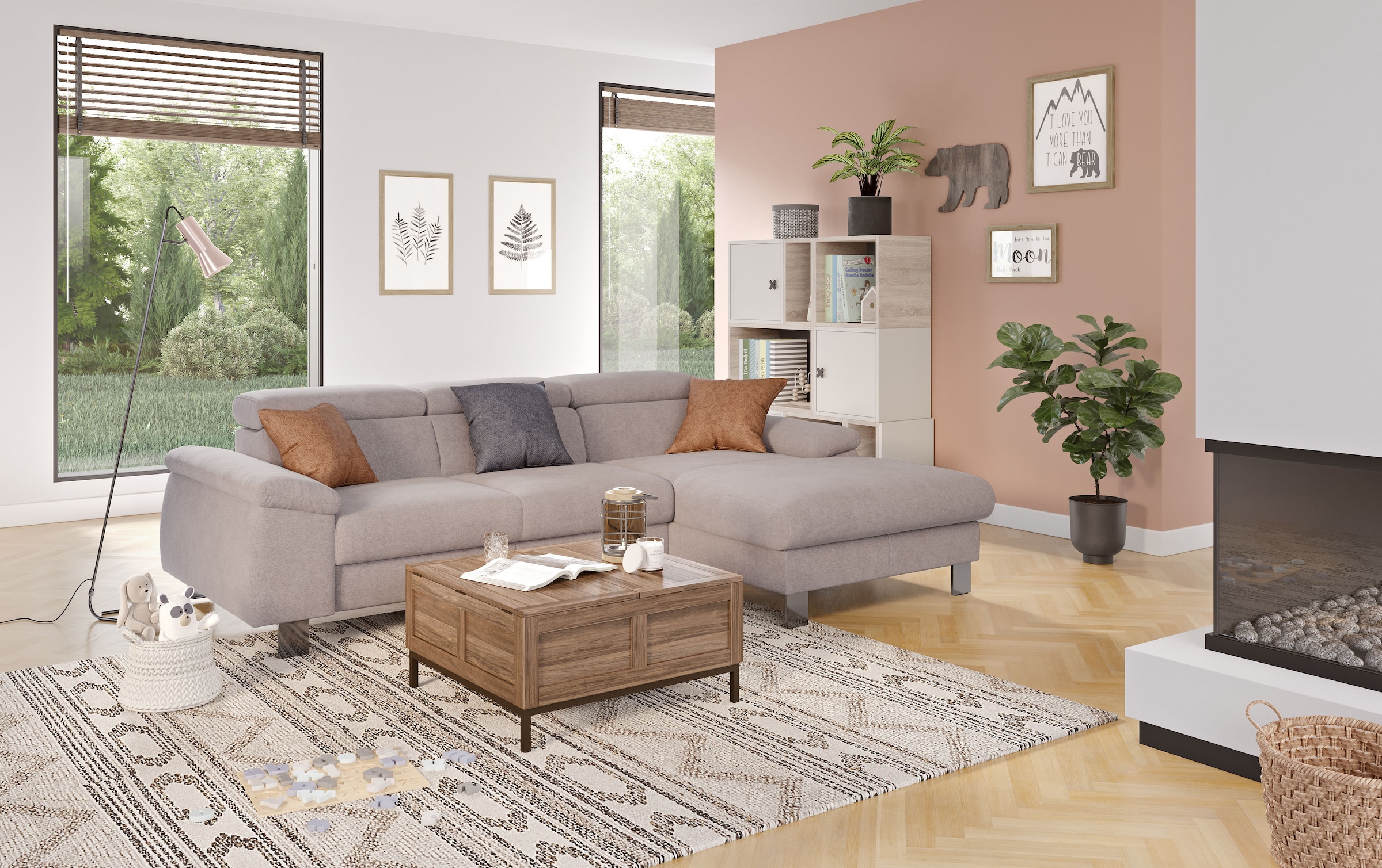 COTTA Ecksofa "Komaris L-Form, B: 244 cm" mit Kopfteilverstellung, optional Schlaffunktion, Bettkasten & Licht