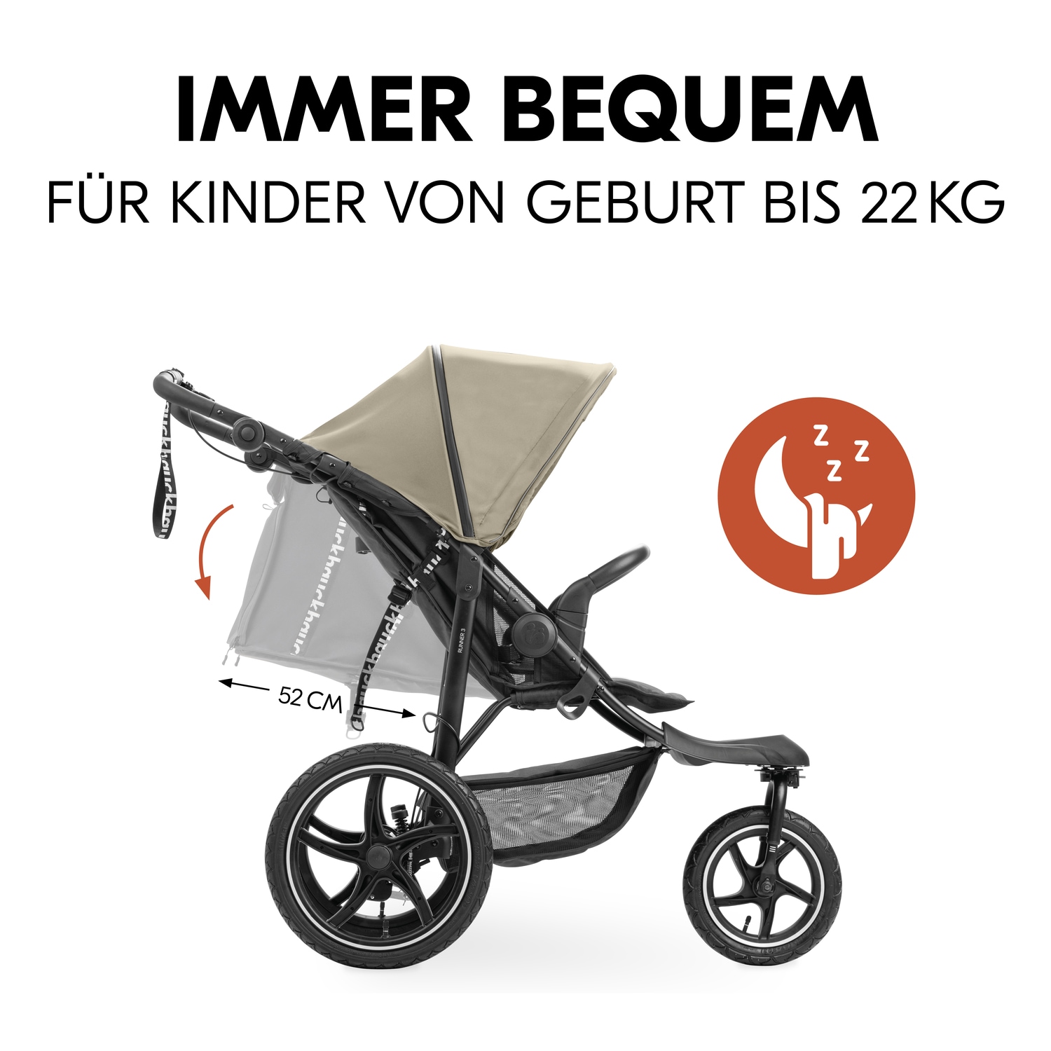 Hauck Dreirad-Kinderwagen »Runner 3, olive«, 22 kg, mit XXL-Lufträdern und Handbremse; bis 22 kg beslastbar